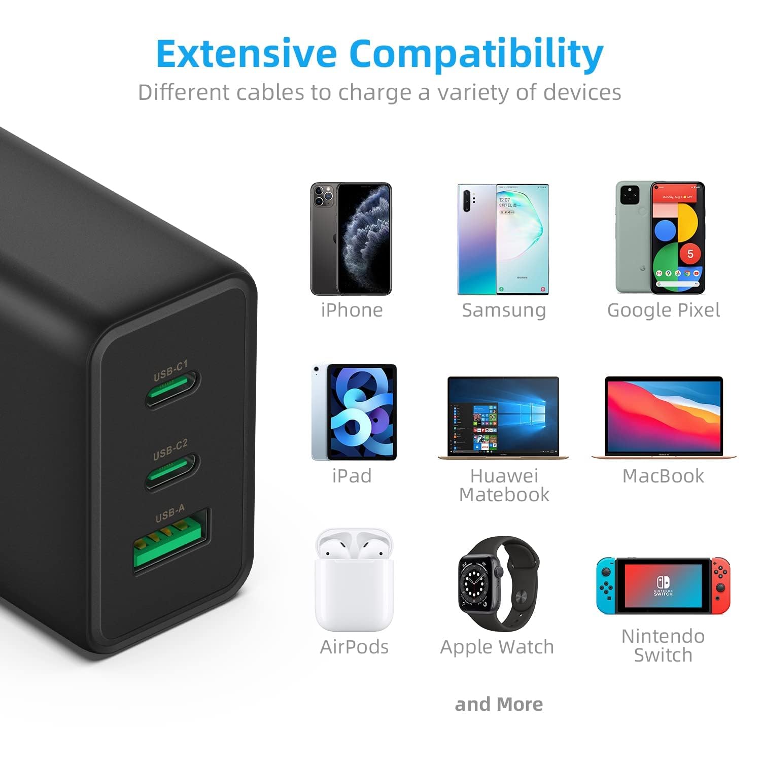 ROLADA 65W USB C Fast Charger Block - 3 Port GaN Wall Charger for MacBook Pro/Air, iPad Pro, iPhone 15 Pro Max/14/13, Galaxy S24/23, Pixel & More - Compact Travel Charger for Home, Office & Car (Black)