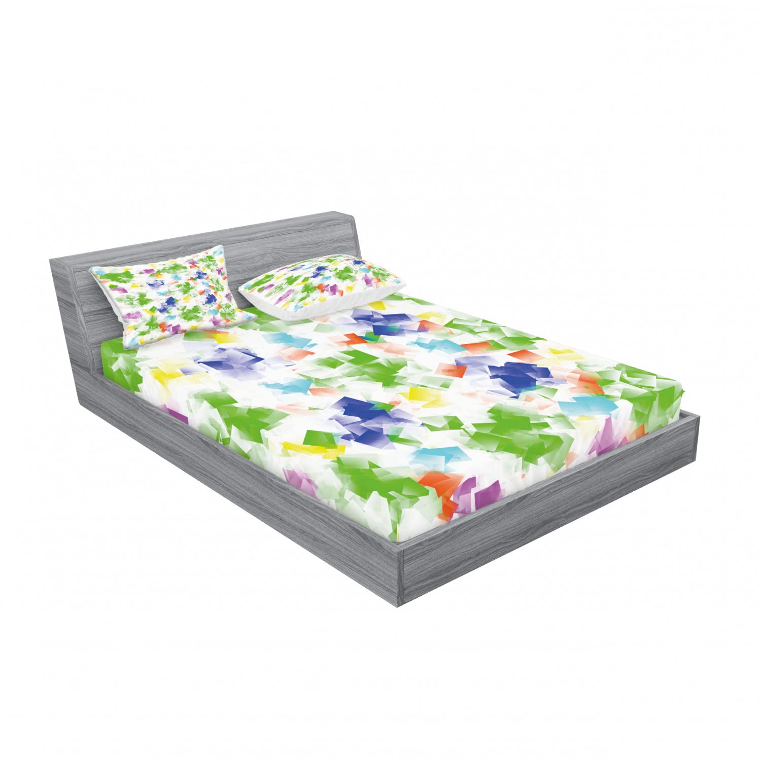 Ambesonne Modern 2-Piece Queen Size Fitted Sheet Set with 4 Pillow Shams - Vibrant Ornament Pattern Multicolor Bedding - Perfect for Guest Rooms, Master Bedrooms & Vacation Homes