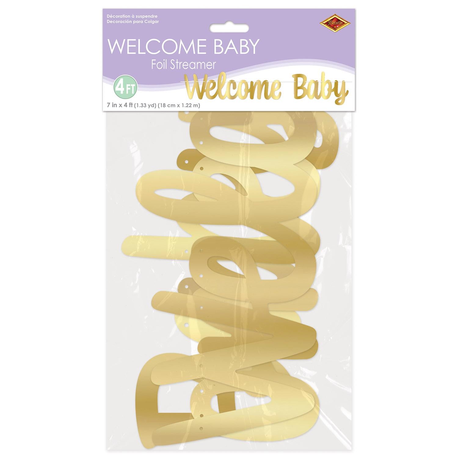 12 Pack Beistle Gold Foil Welcome Baby Streamers - Perfect for Baby Showers, Gender Reveals & Birthday Decorations