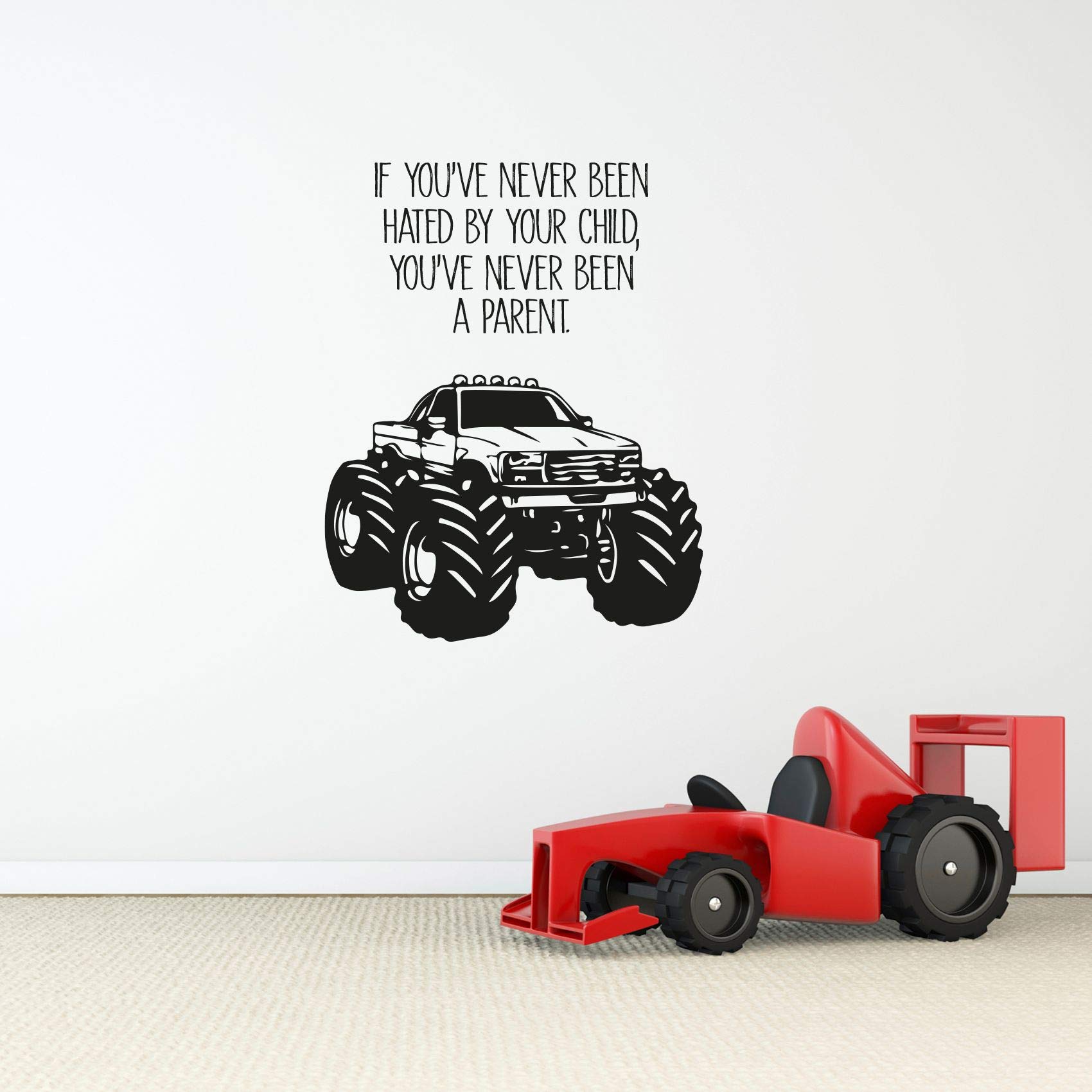 Fun Monster Truck Toy Car Wall Sticker - Vinyl Decal Art for Kids Room, Nursery & Kindergarten Decor (40x35 inch) - Perfect for Boys & Girls Bedroom, Playroom & Home Wall Decoration