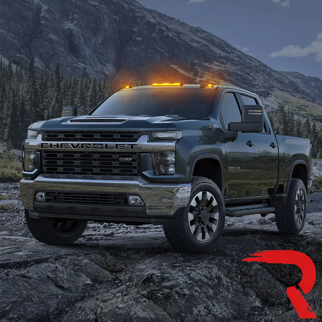 GMC & Chevy 20-24 4th Gen Heavy Duty 3-Piece Amber Cab Roof Light Lens with LED - OEM Replacement for Truck Cab Lights - Perfect for Off-Roading, Night Driving & Emergency Vehicles