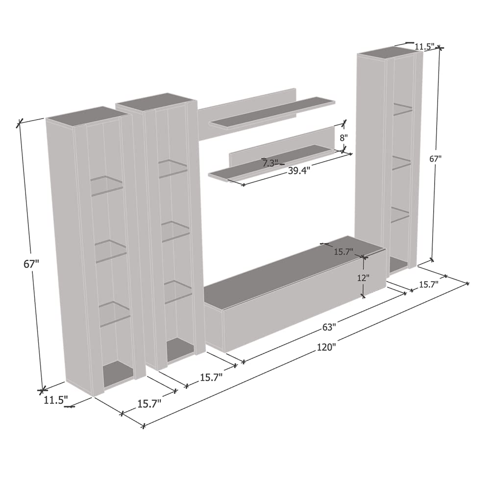Modern Wall-Mounted TV Stand with Storage Shelves & LED Lights - Fly C 30 Entertainment Center Console for Bedroom & Living Room - Space-Saving Gray TV Cabinet for Flat Screens up to 30