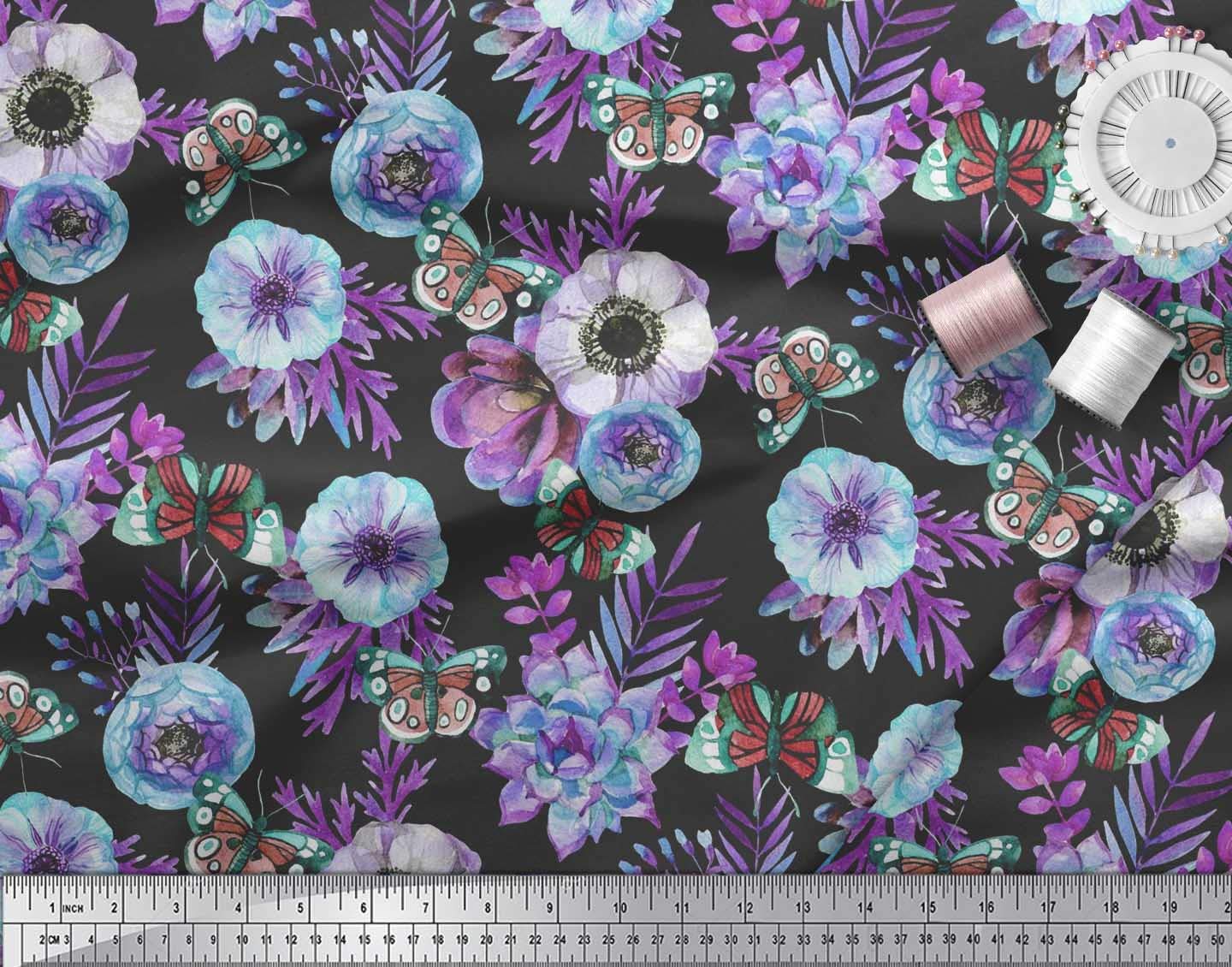 Soimoi 100% Cotton Poplin Fabric by The Yard - 42 Inch Wide - Purple Leaves & Anemone Floral Print - Premium Dressmaking Material for DIY Fashion, Quilting & Home Decor Projects