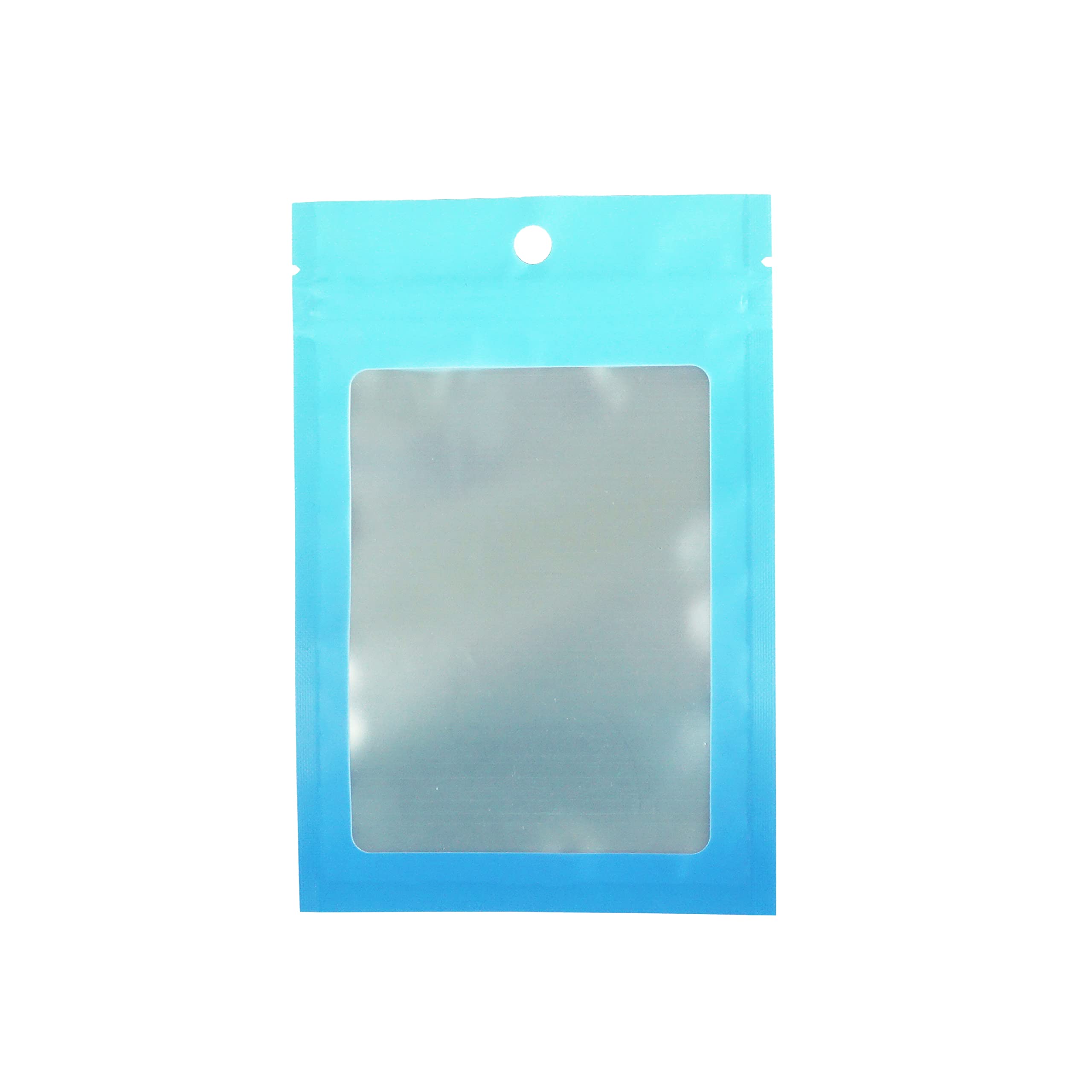QQ Studio 100-Pack Gradient Blue Mylar Bags with Zipper Seal & Clear Window - Perfect for Makeup Kits, False Lashes & Acrylic Nails Storage | Durable Cosmetic Packaging for Salon Professionals & DIY Beauty Enthusiasts