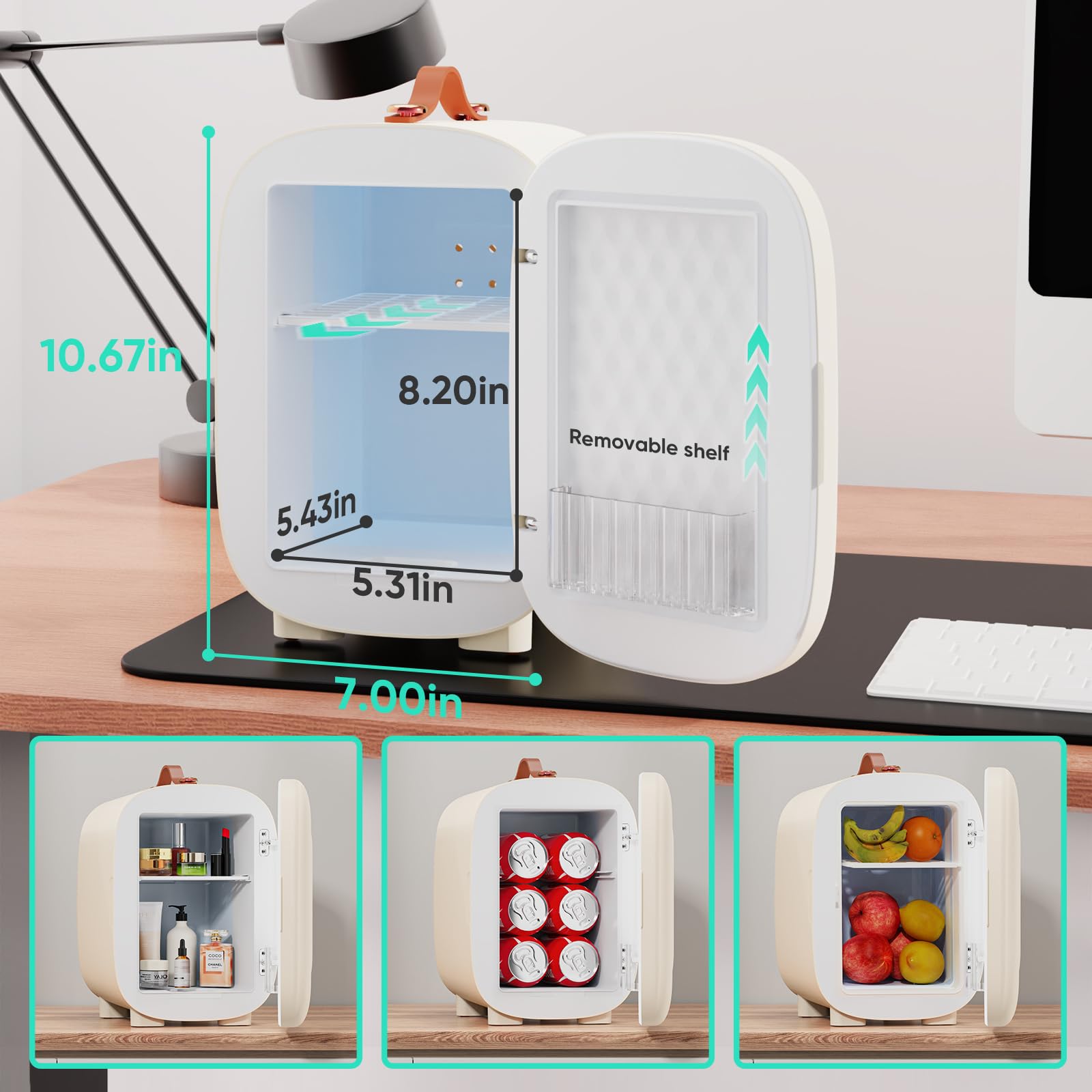 4L Mini Skincare Fridge with Handle - Portable Personal Cooler for Makeup, Cosmetics, Snacks & Drinks - Perfect for Bedroom, Vanity, Office & Dorm Room Use