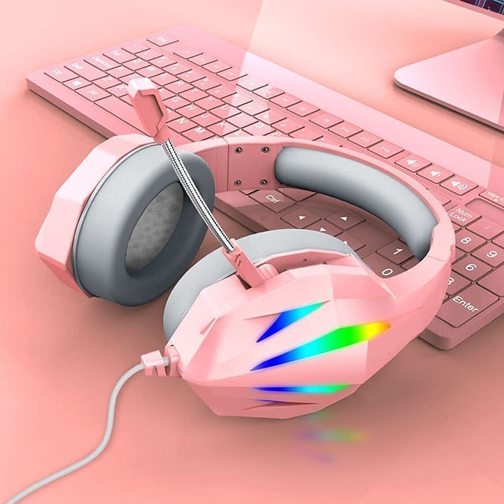 HXLAB Gaming Headset with Stereo Surround Sound, Wired Over-Ear Headphones with Mic, LED Lights & Noise Cancellation - Perfect for PC, PS4, Xbox Gaming & Online Classes