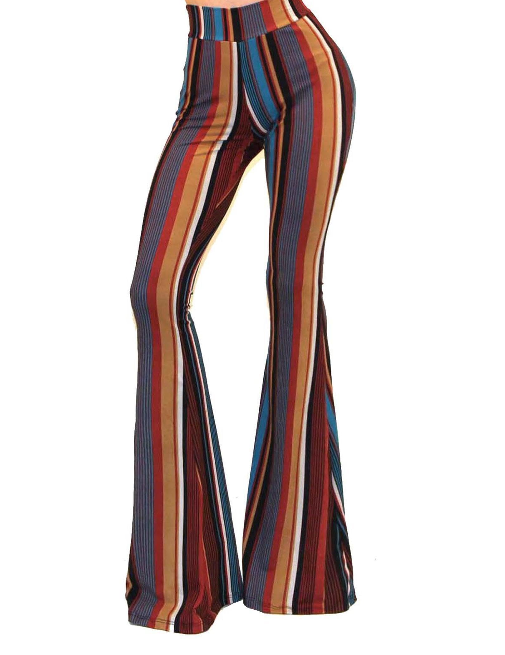 Women's Sexy High Waisted Flare Pants - Boho Printed Stretchy Bell Bottom Leggings for Casual Wear & Party Outfits | Comfortable Retro 70s Style Yoga Pants