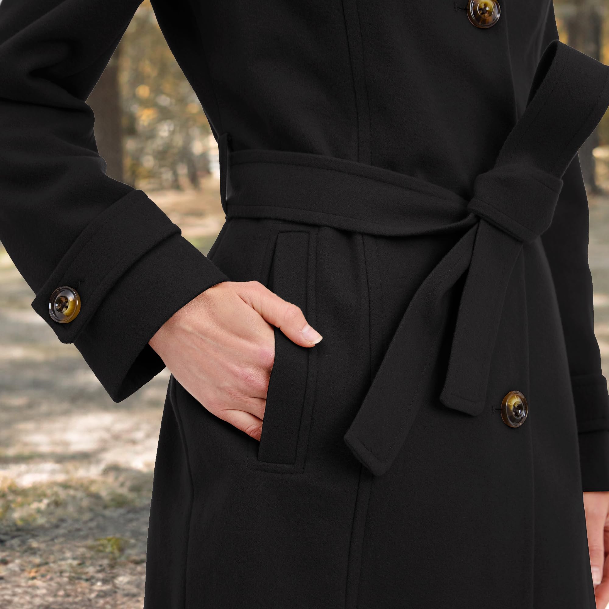 London Fog Women's Double Lapel Wool Coat with Belt - Knee Length Button Front Trench Coat for Fall & Winter Fashion, Office Wear & Outdoor Activities
