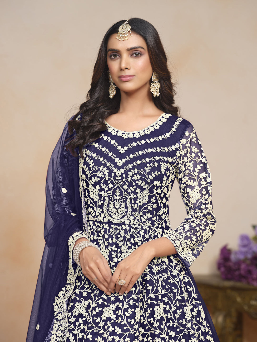 Elegant Blue Designer Semi-Stitched Anarkali Dress with Heavy Embroidery - Perfect for Weddings, Parties & Festive Occasions