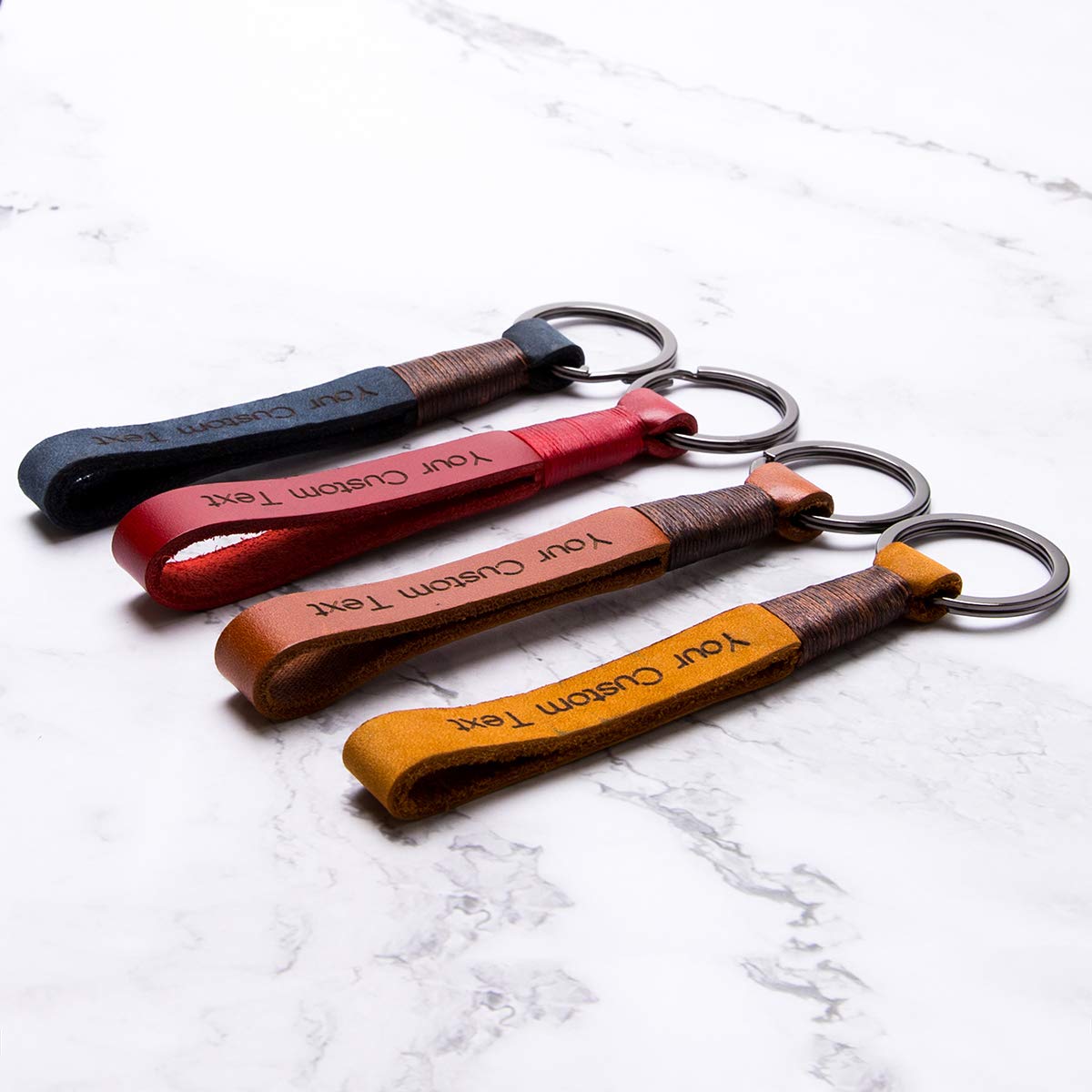 Personalized Leather Keychain - Custom Engraved Name Keyring, Genuine Leather Key Tag with Any Word (Ideal for Gifts, Travel, Office & Everyday Use)