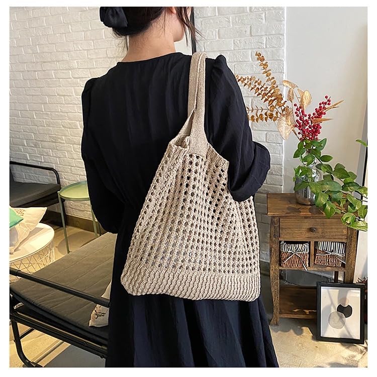 Stylish Large Knit Beach Tote Bag for Women - Aesthetic Crochet Handbag for Travel, Vacation & Summer Outings - Perfect for Beach Trips, Shopping & Casual Day Use