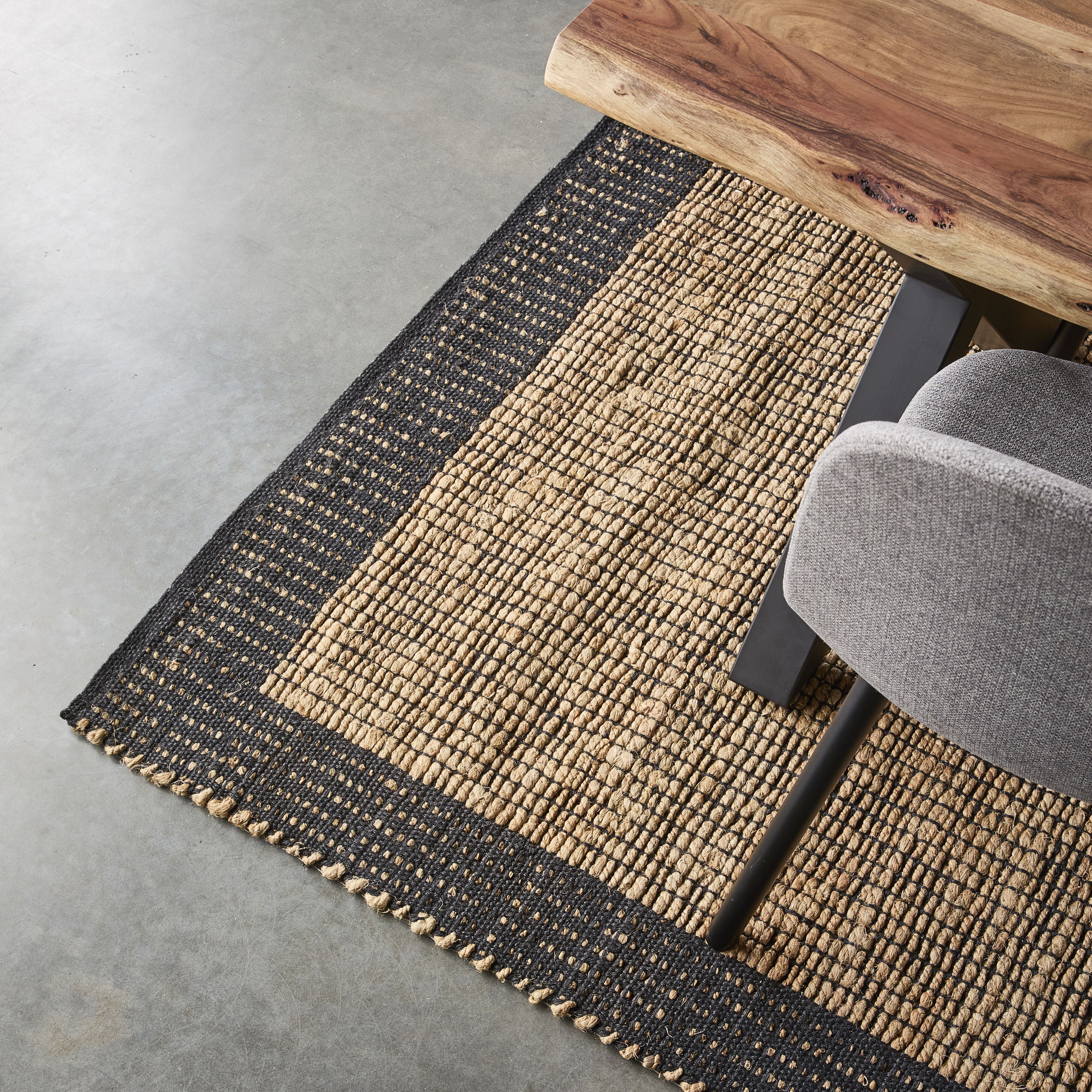 Alhambra Border Jute Rug Walnut 150x240cm - Natural Fiber Area Rug for Living Room, Bedroom & Boho Decor