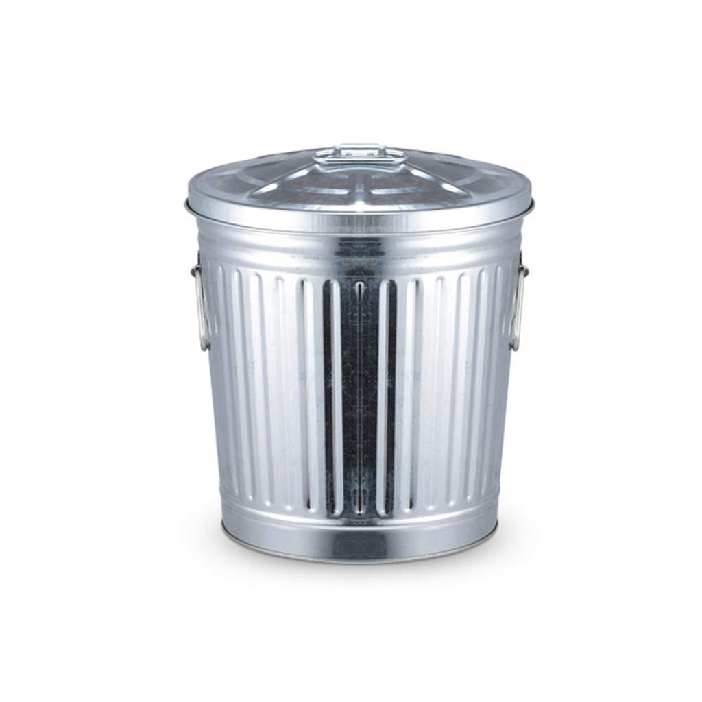 Galvanized Steel Outdoor Trash Can with Lid - 25L All-Weather Garbage Bin for Kitchen, Park & Community Use - Durable Round Recycling Container for Waste Management