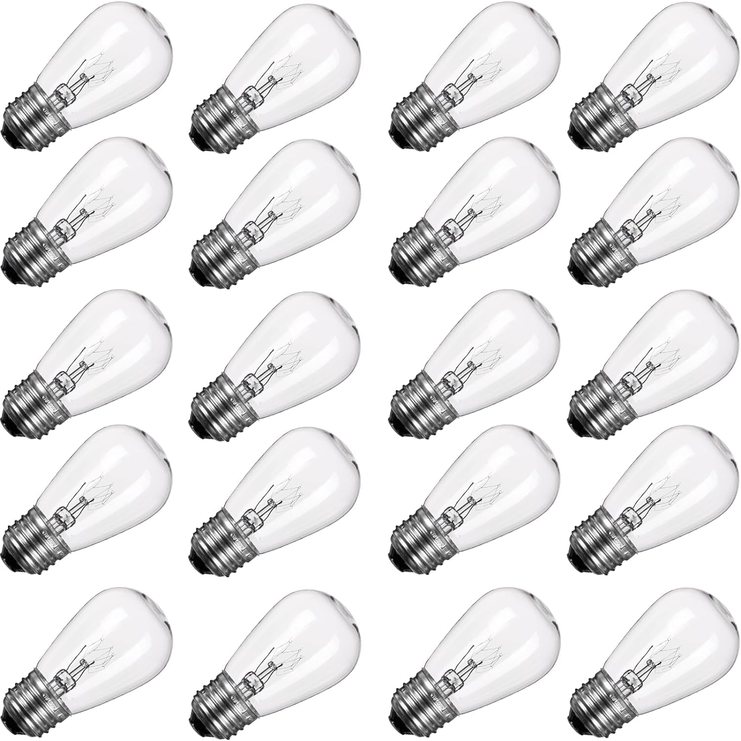 20 Pack S14 Replacement Light Bulbs - 11W Warm White Incandescent Edison Bulbs with E26 Medium Base | Commercial Grade for Outdoor Patio String Lights, Cafe Lighting & Backyard Decor