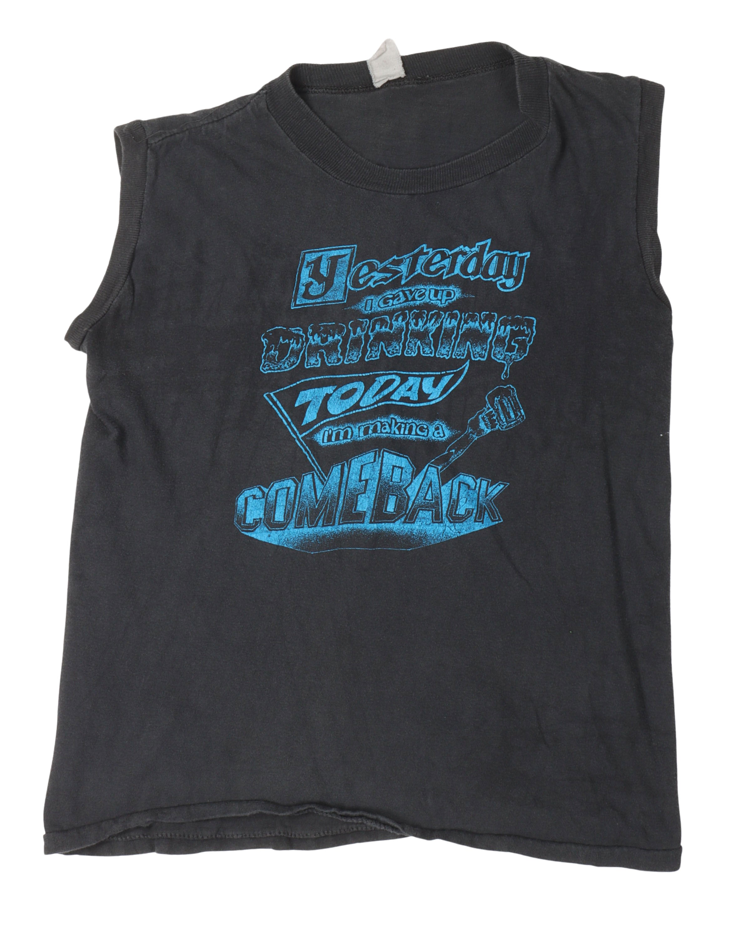 Yesterday I Quit Drinking Sleeveless T-Shirt - Funny Motivational Gym Workout Top for Men & Women - Perfect for Fitness, Sobriety Celebration & Casual Wear