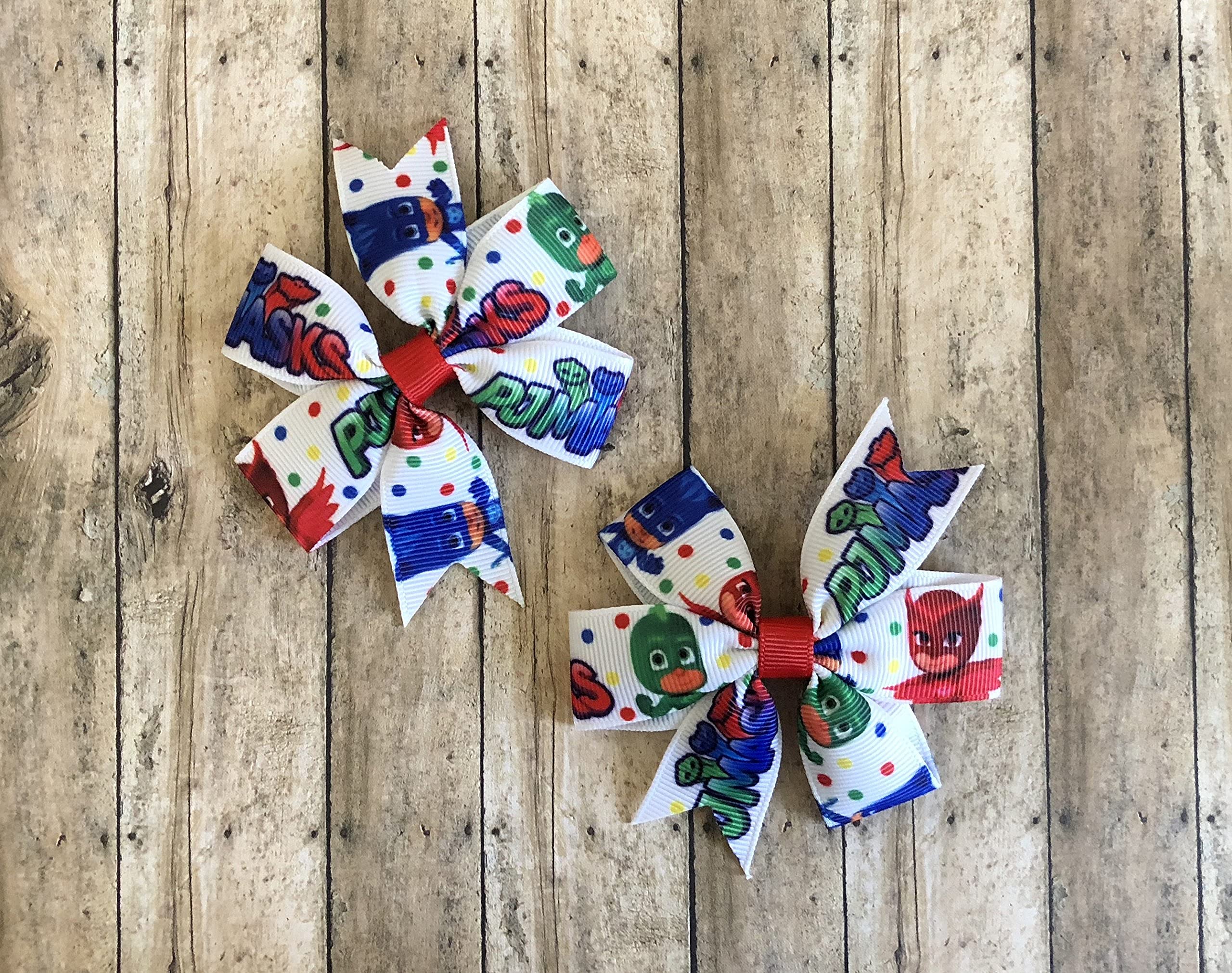 Super Hero Cartoon Inspired Hair Bows (2-Pack) - Kids Hair Accessories for Dress Up & Cosplay - Perfect for Birthday Parties, Halloween Costumes & Superhero Themed Events