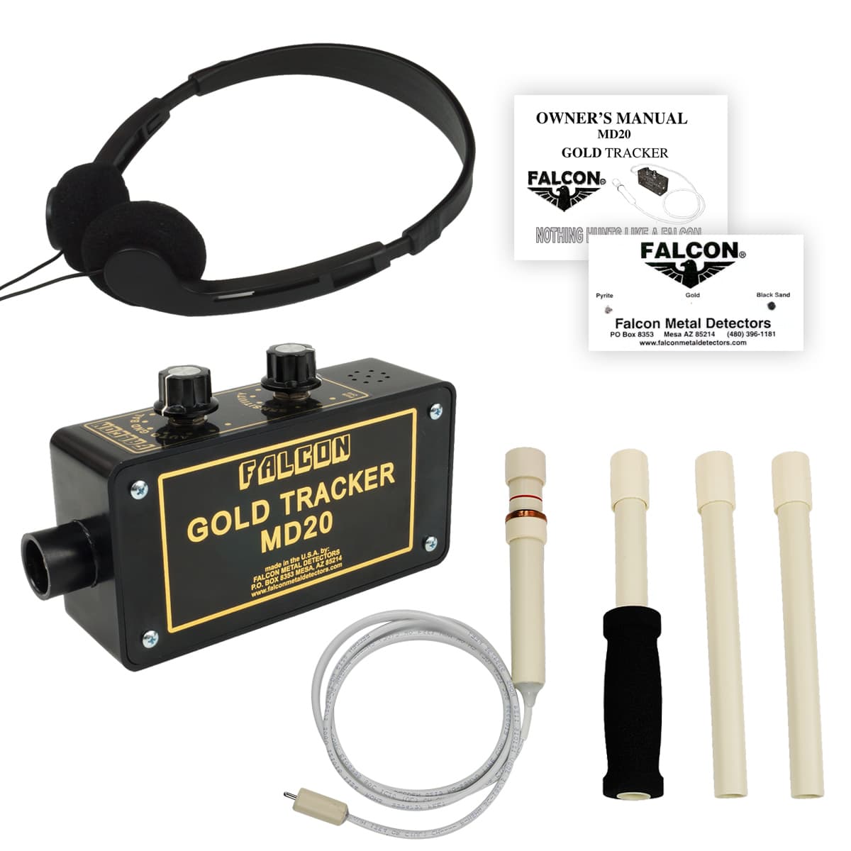 Falcon Gold Tracker MD20 Professional Metal Detector with 300kHz High Frequency Probe, Adjustable Handle & Noise-Canceling Headphones - Perfect for Treasure Hunting, Gold Prospecting & Beach Metal Detecting