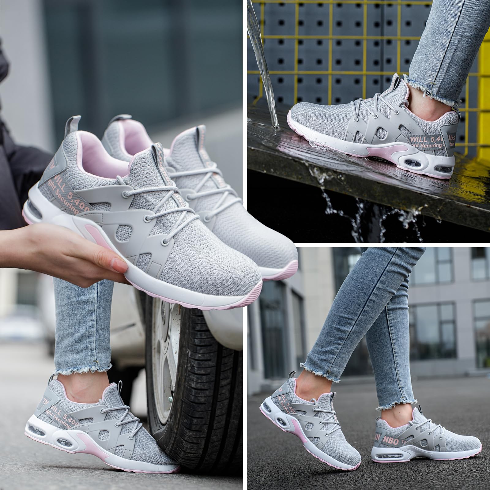 **Women's Steel Toe Work Shoes - Indestructible Safety Sneakers with Air Cushion, Lightweight & Breathable, Puncture & Slip Resistant, Composite Toe - Perfect for Construction, Warehouse & Outdoor Work**