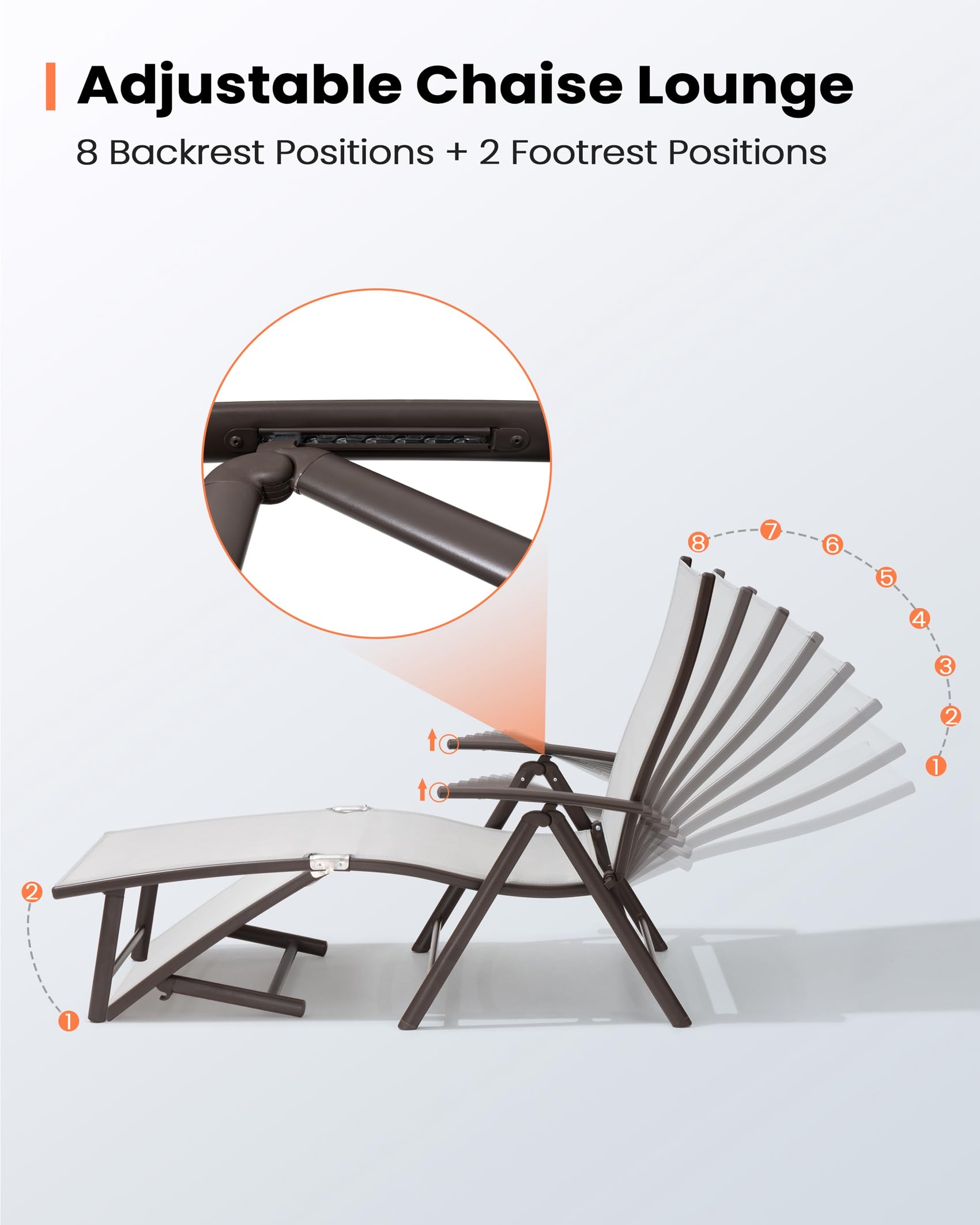 Pellebant 4-Piece Outdoor Chaise Lounge Set - Adjustable Aluminum Pool Lounge Chairs with Foldable Design & Footrest - Light Grey Patio Furniture for Backyard, Beach, Poolside, Deck & Garden Relaxation