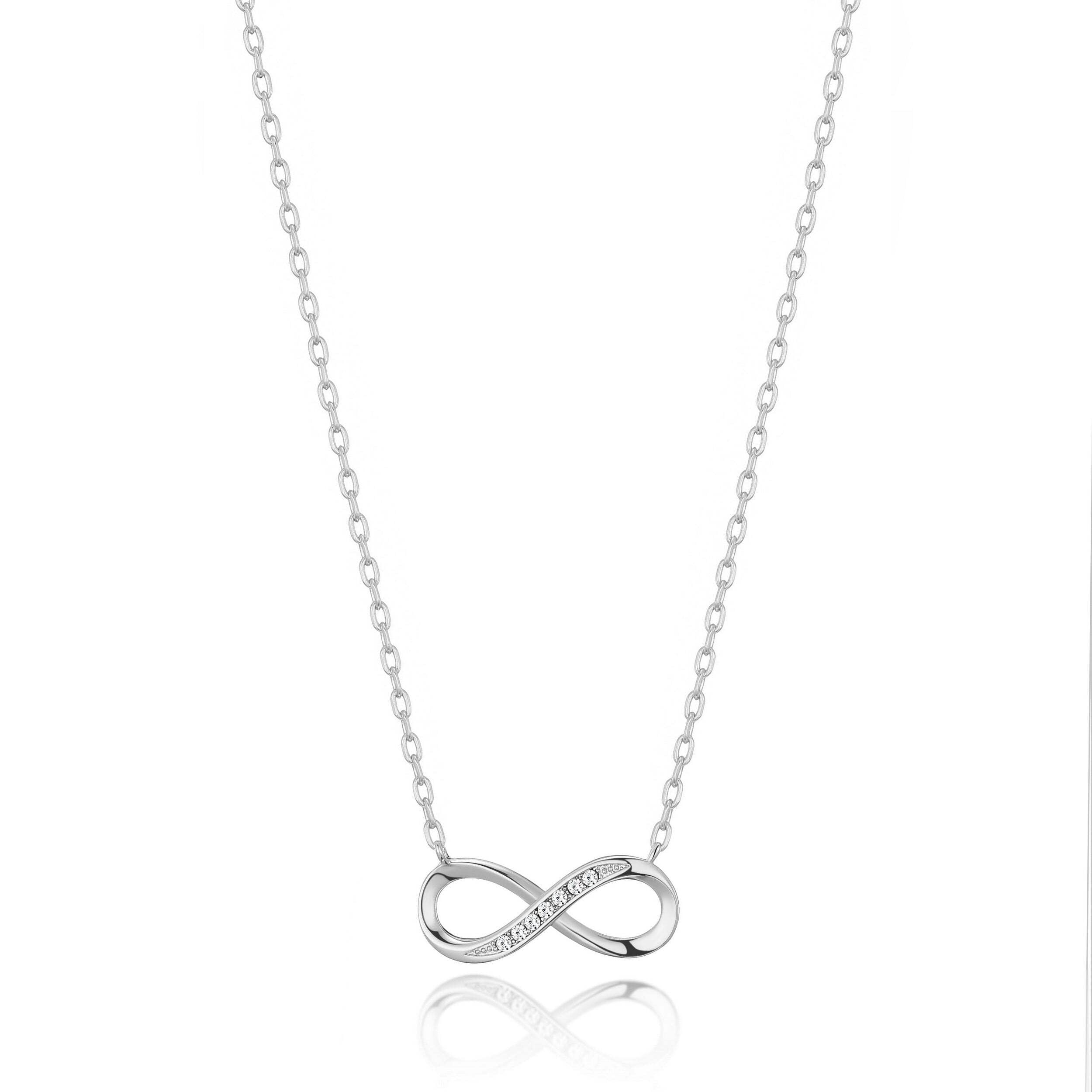 Silver Plated Infinity Pendant Necklace with Zirconia Crystals - Perfect for Gifts & Special Occasions
