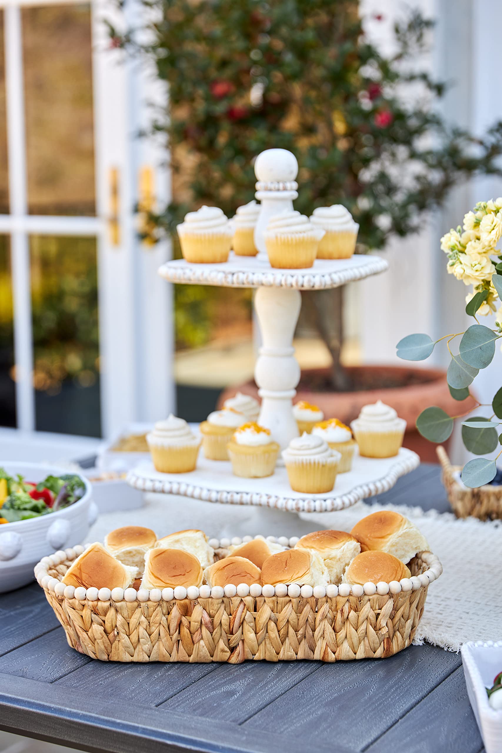 Mud Pie White Beaded Tiered Serving Tray, 20