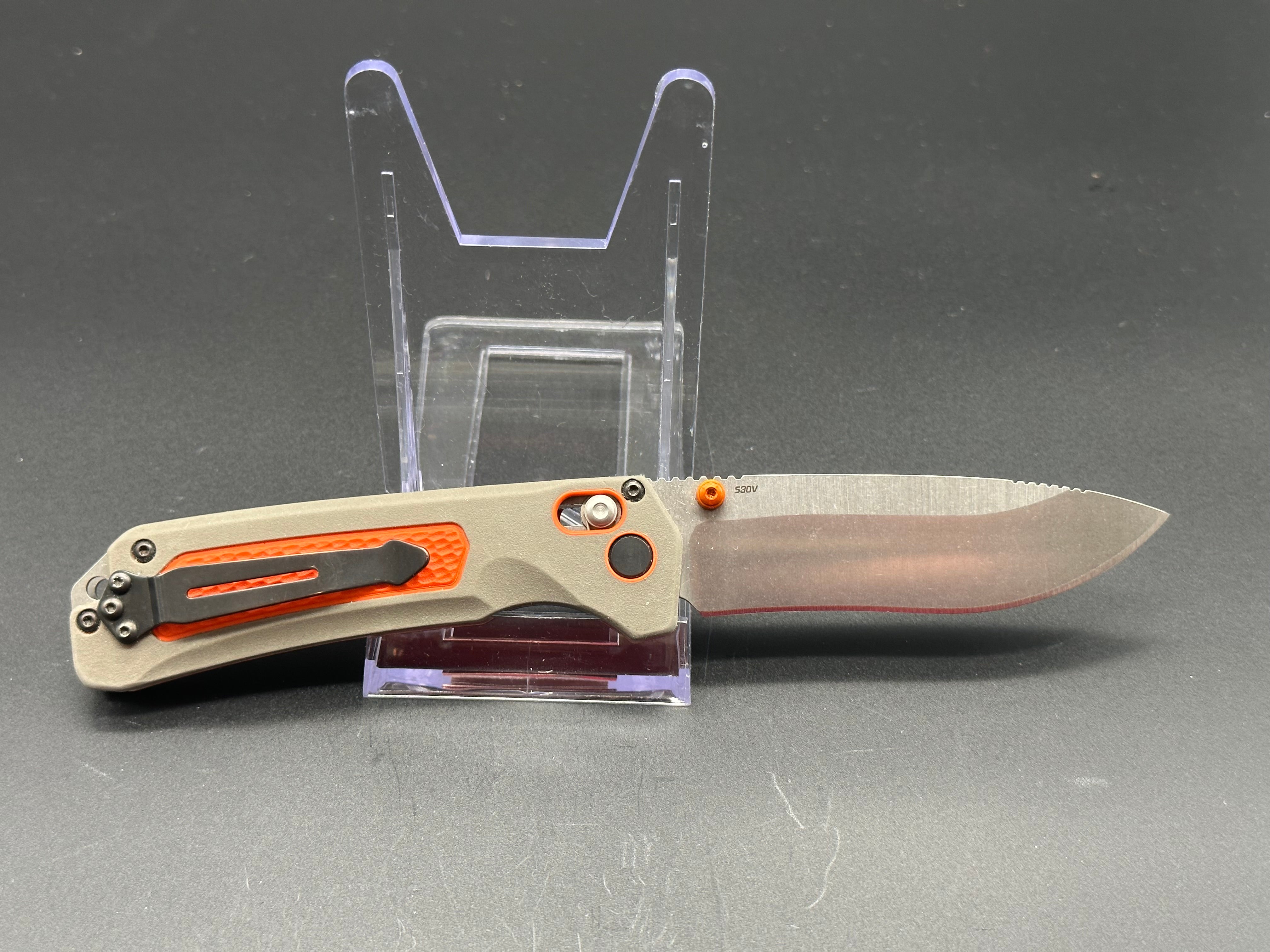 Benchmade Grizzly Ridge Hunting Knife - Grey/Orange Polymer Handle - Outdoor Survival, Camping & EDC Folding Knife