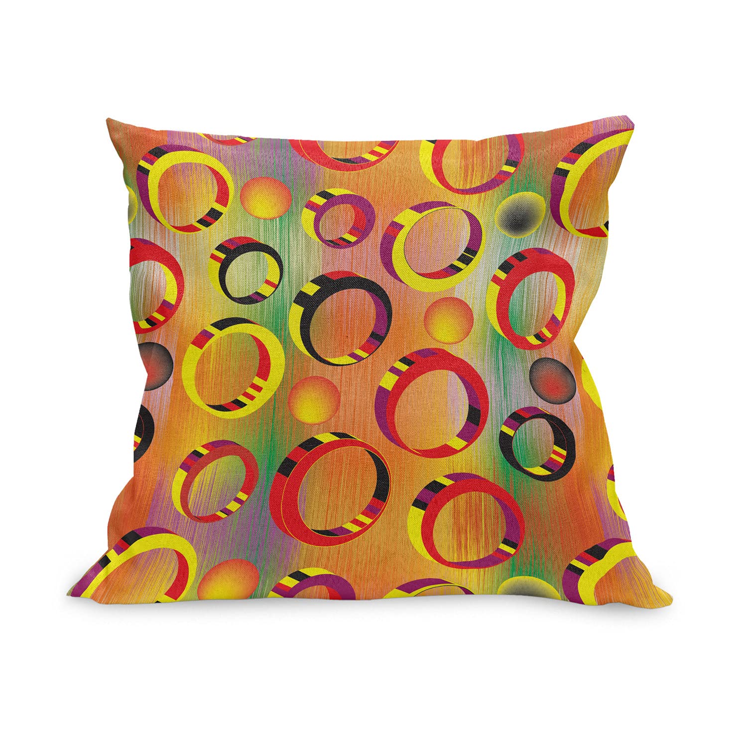 Ambesonne 18x18 Inch Decorative Throw Pillow Cover - 3D Vibrant Ring Pattern on Rainbow Striped Background | Square Accent Cushion Case for Sofa, Bed, Living Room Decor | Multicolor Home Decor Gift