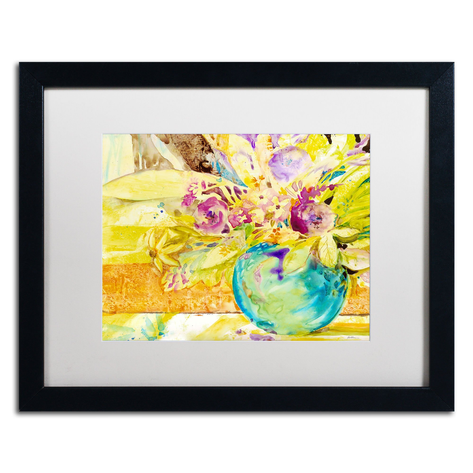 Trademark Fine Art The Aqua Vase Sheila Gold Ornate Framed Wall Art - 16x20 Inches, White Matte & Black Frame - Perfect for Living Room, Bedroom & Office Decor