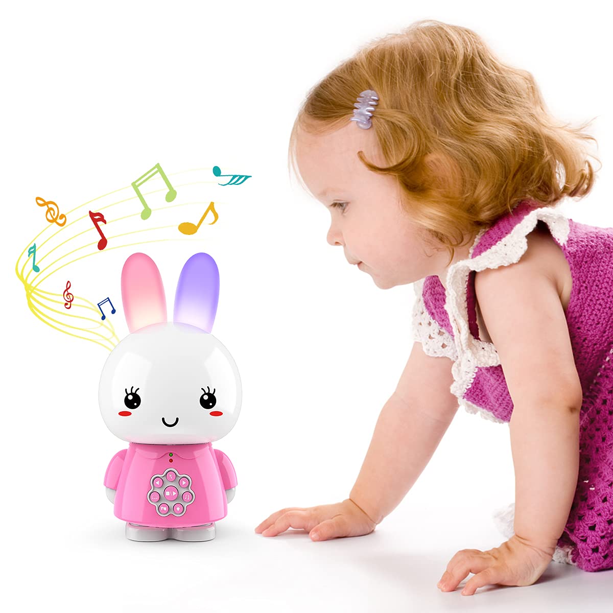Alilo Bunny Musical Learning Toy for Babies - Interactive Baby Music Player with Lights, Teether & Bedtime Stories - Early Educational Robot Gift for Boys & Girls 10-36 Months - Perfect for Nursery, Playtime & Travel