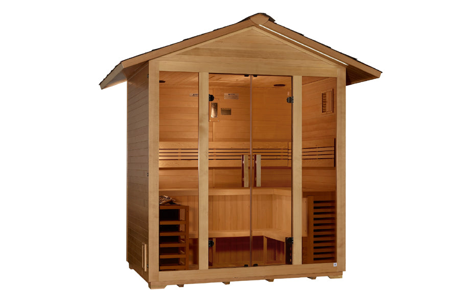 Golden Designs Vorarlberg 5-Person Traditional Outdoor Sauna - Premium Wooden Home Spa for Relaxation & Detox in Backyard or Garden