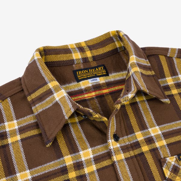 Iron Heart IHSH 378 Ultra Heavy Flannel Work Shirt - Crazy Check Brown Plaid for Men | Durable & Warm Winter Shirt for Outdoor Work, Camping & Casual Wear