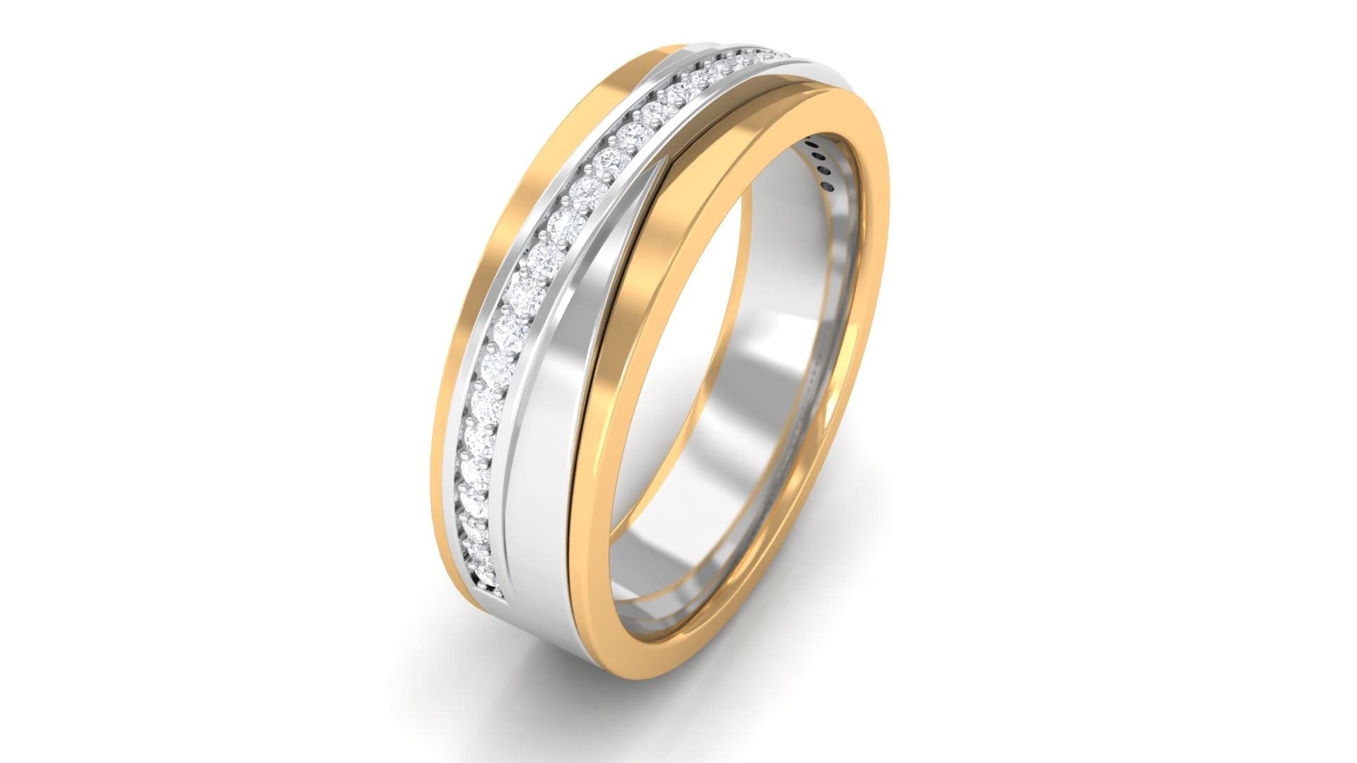 0.25 CT Certified Moissanite Band Ring for Men - 14K Solid Gold Two Tone Contemporary Wedding Ring - Perfect for Engagement, Anniversary & Everyday Wear