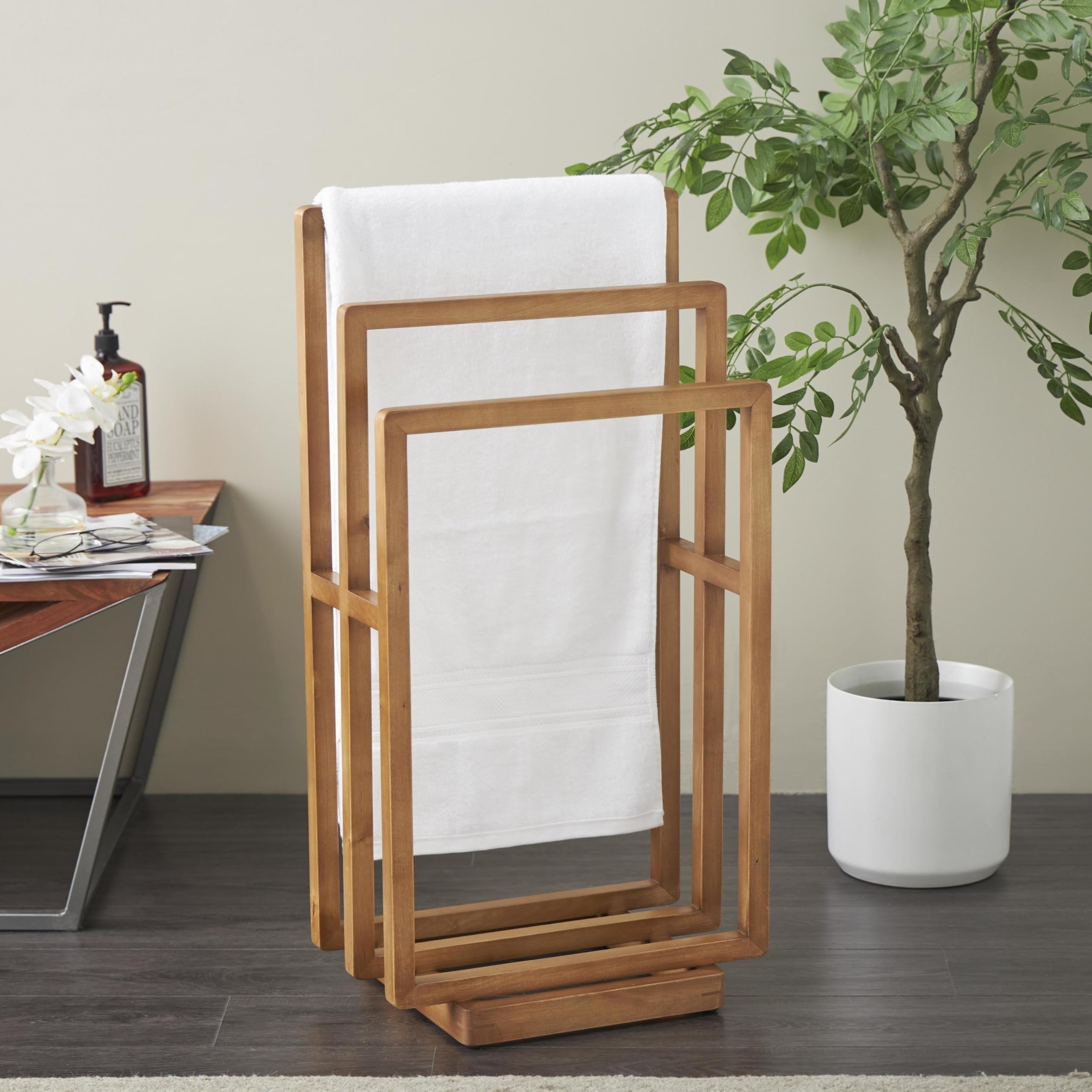 Deco 79 Modern Wooden Quilt Rack - Sleek Brown Design 18x12x33 Inches - Perfect for Bedroom, Living Room & Farmhouse Decor
