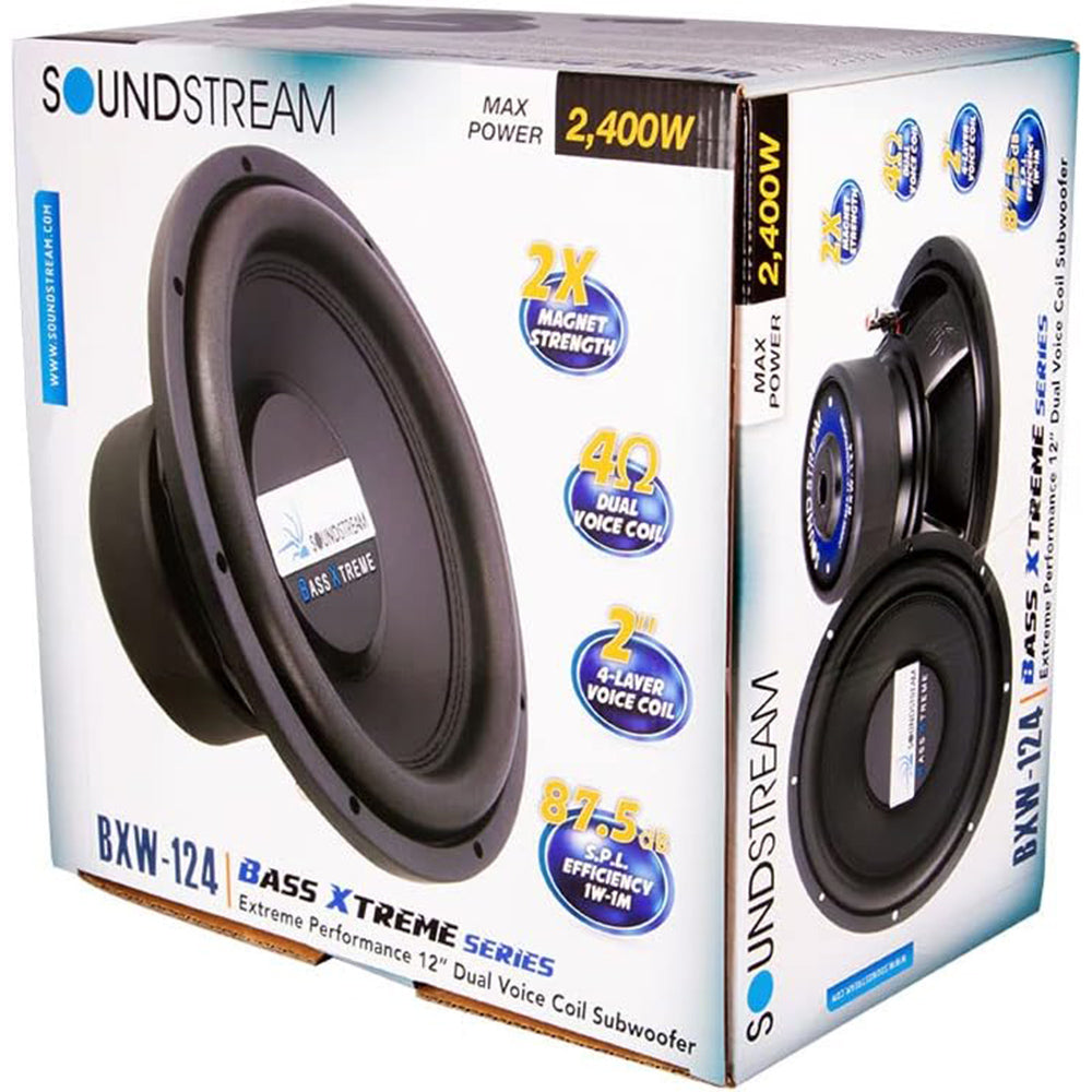 Soundstream BXW 124 12 Inch 800W RMS Dual 4 Ohm Car Subwoofer - Powerful Bass for Car Audio Systems, Home Theater & DJ Setups