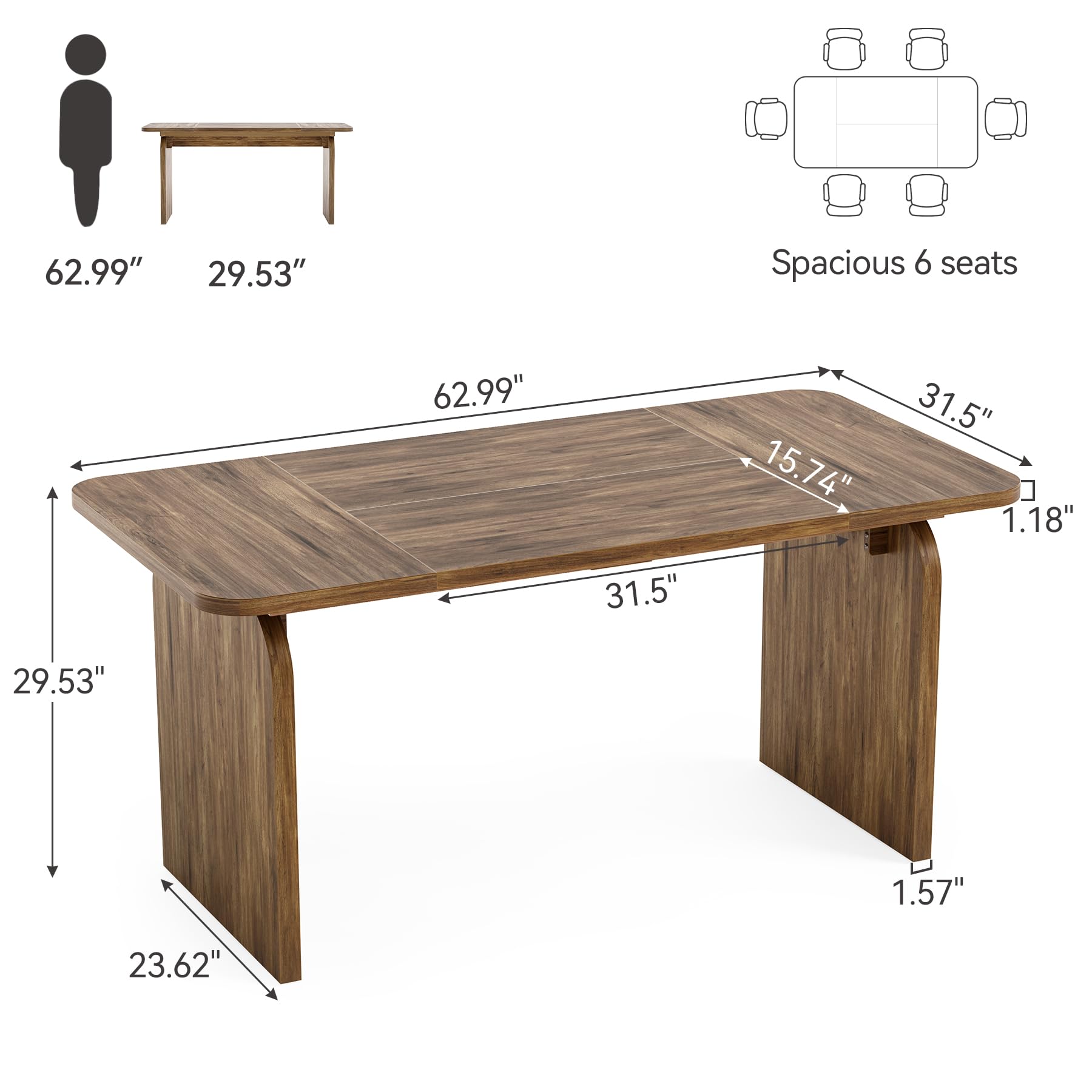 63-Inch Large Wooden Office Desk - Spacious Computer Desk for Home Office, Study & Crafting | Retro Executive Workstation for Writing, Working & Home Office Decor
