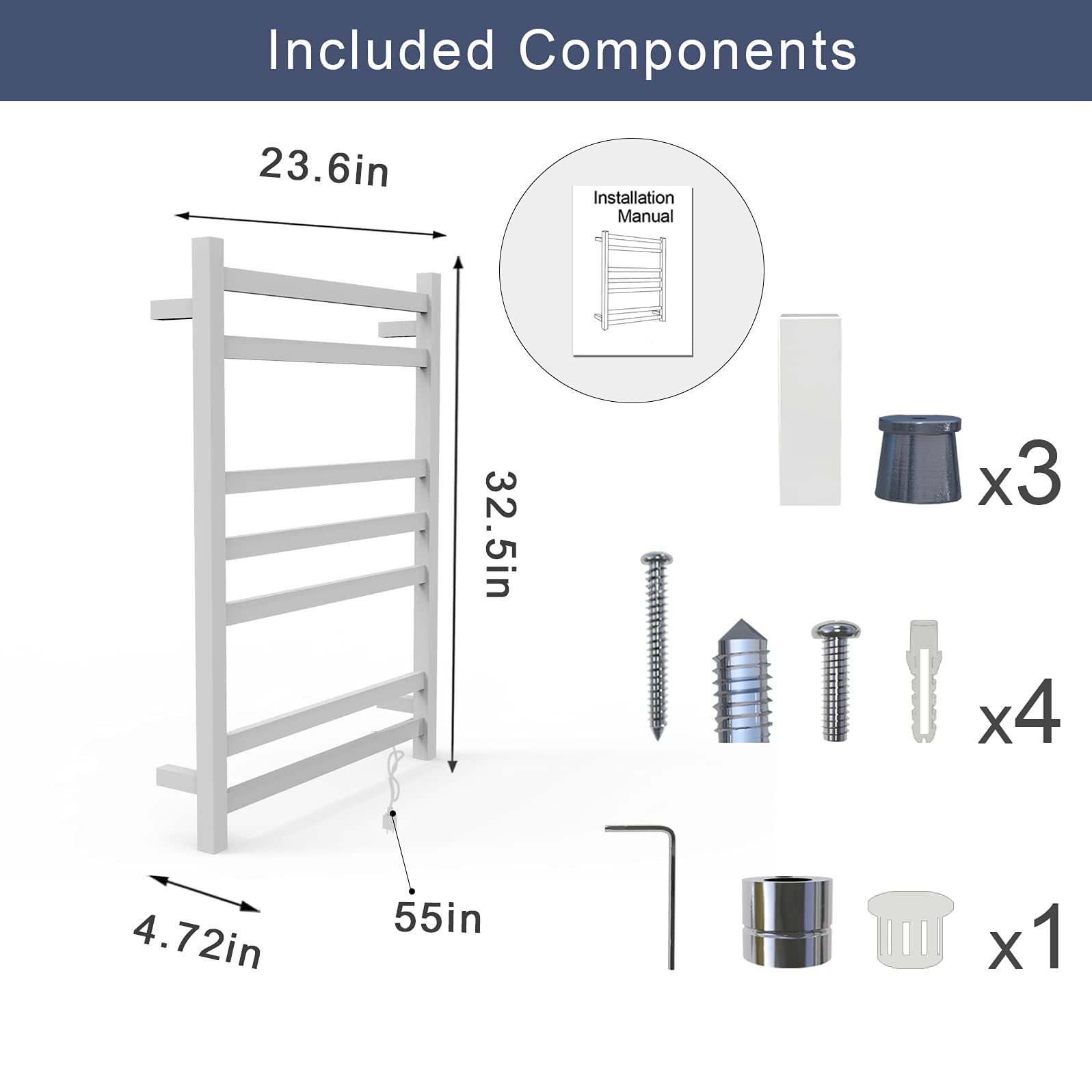 Electric Heated Towel Rack Warmer with Digital Timer - Wall Mounted Bathroom Towel Warmer for Spa, Luxury Hotels & Home Use - Hardwired or Plug-in Installation Options