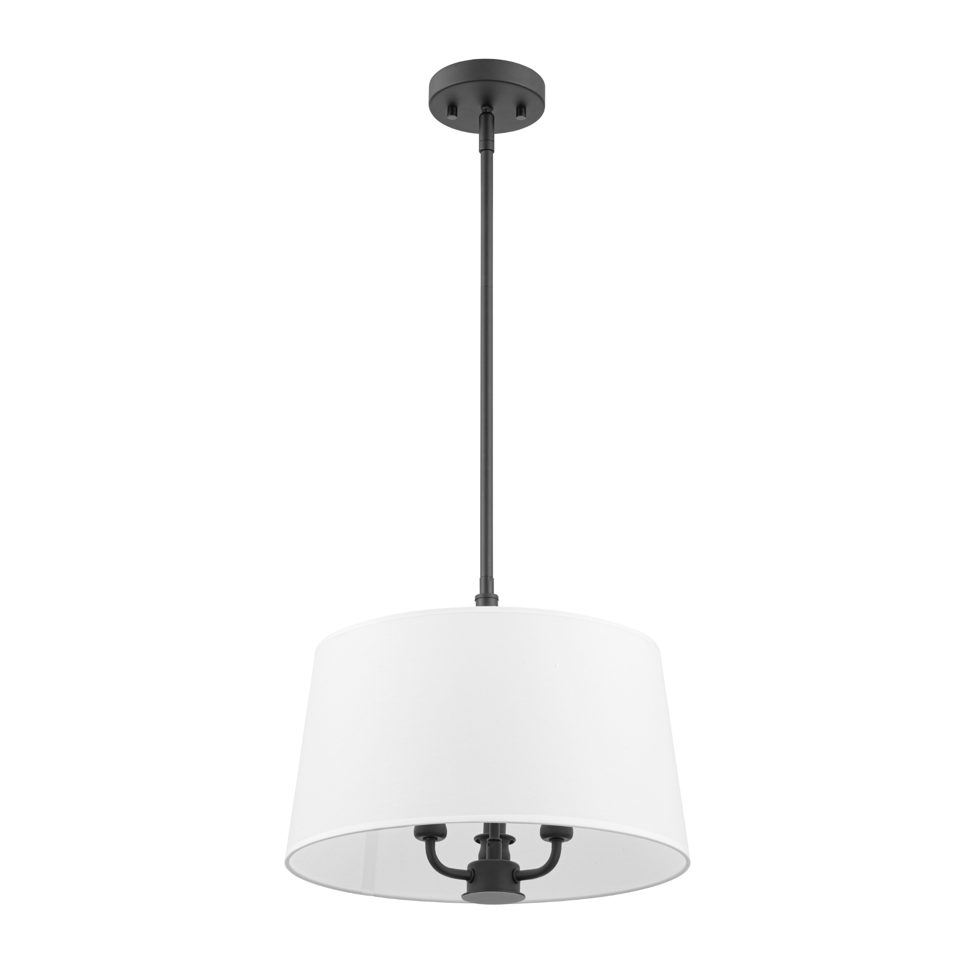 3-Light Billet Convertible Pendant/Semi-Flush Mount Ceiling Light Fixture - Matte Black with Fabric Shades for Dining Room, Kitchen Island or Bedroom Lighting
