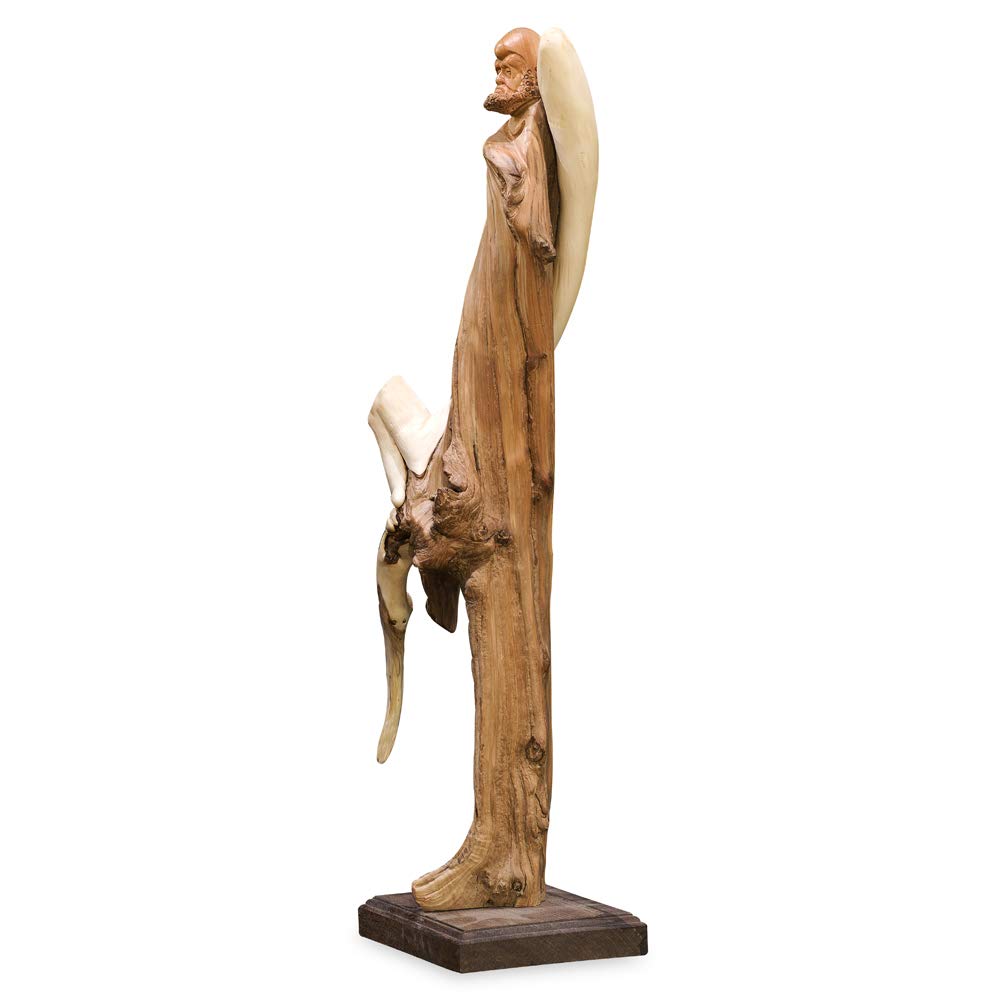 Hand-Carved Cedar Wood Root Damo Asian Sculpture with Stand - Zen Home Decor for Meditation & Office Desk