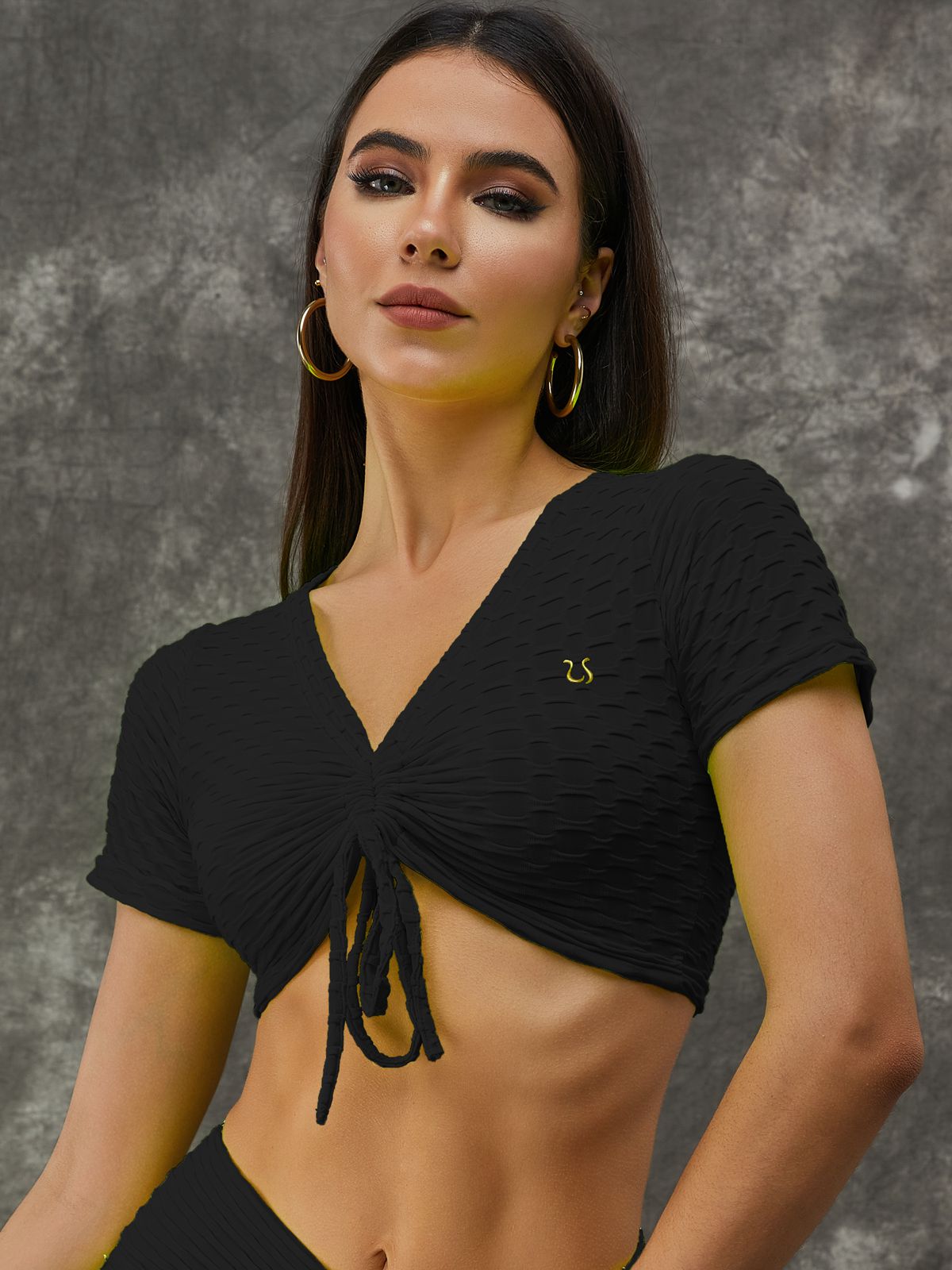 ZASUWA Women's V-Neck Drawstring Short Sleeve T-Shirt - Trendy TikTok Fashion for Casual Wear, Summer Outfits & Street Style