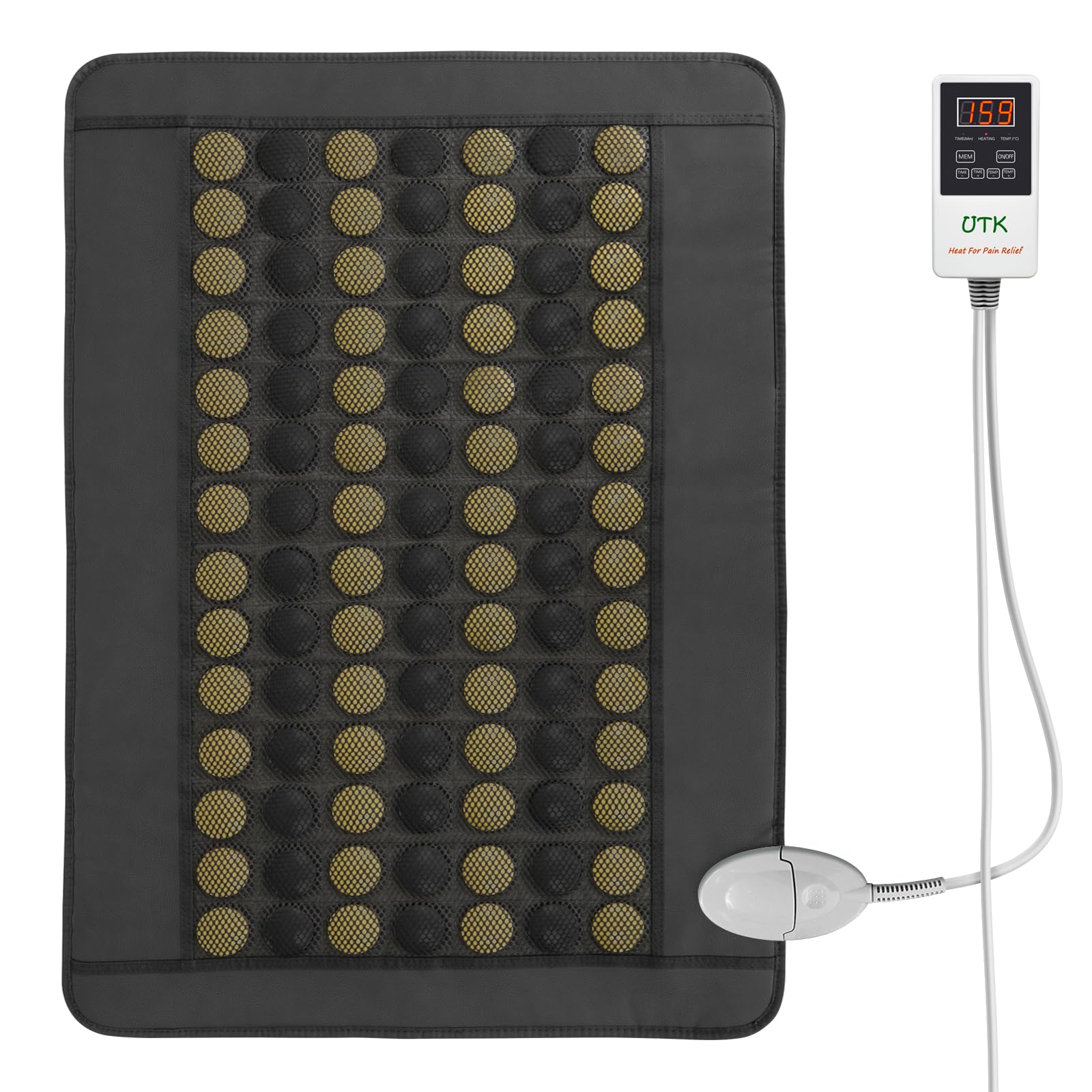 UTK 21x31 Inch Tourmaline Far Infrared Heating Pad for Back Pain Relief - Smart Controller & Carry Bag Included - Deep Heat Therapy for Muscle Soreness & Stiffness - Perfect for Office, Home, or Travel Use