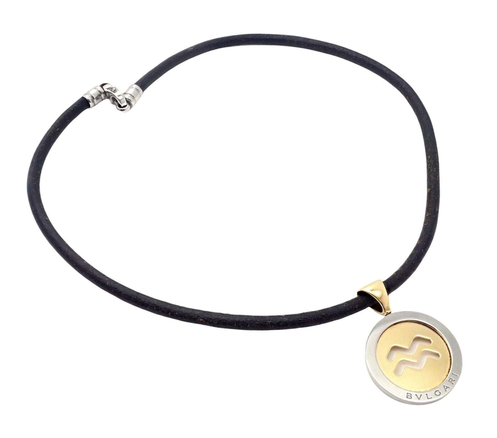 Authentic Bulgari Tondo 18k Yellow Gold & Steel 31mm Aquarius Pendant Necklace - Luxury Zodiac Jewelry for Women, Perfect Gift for Birthday & Anniversary