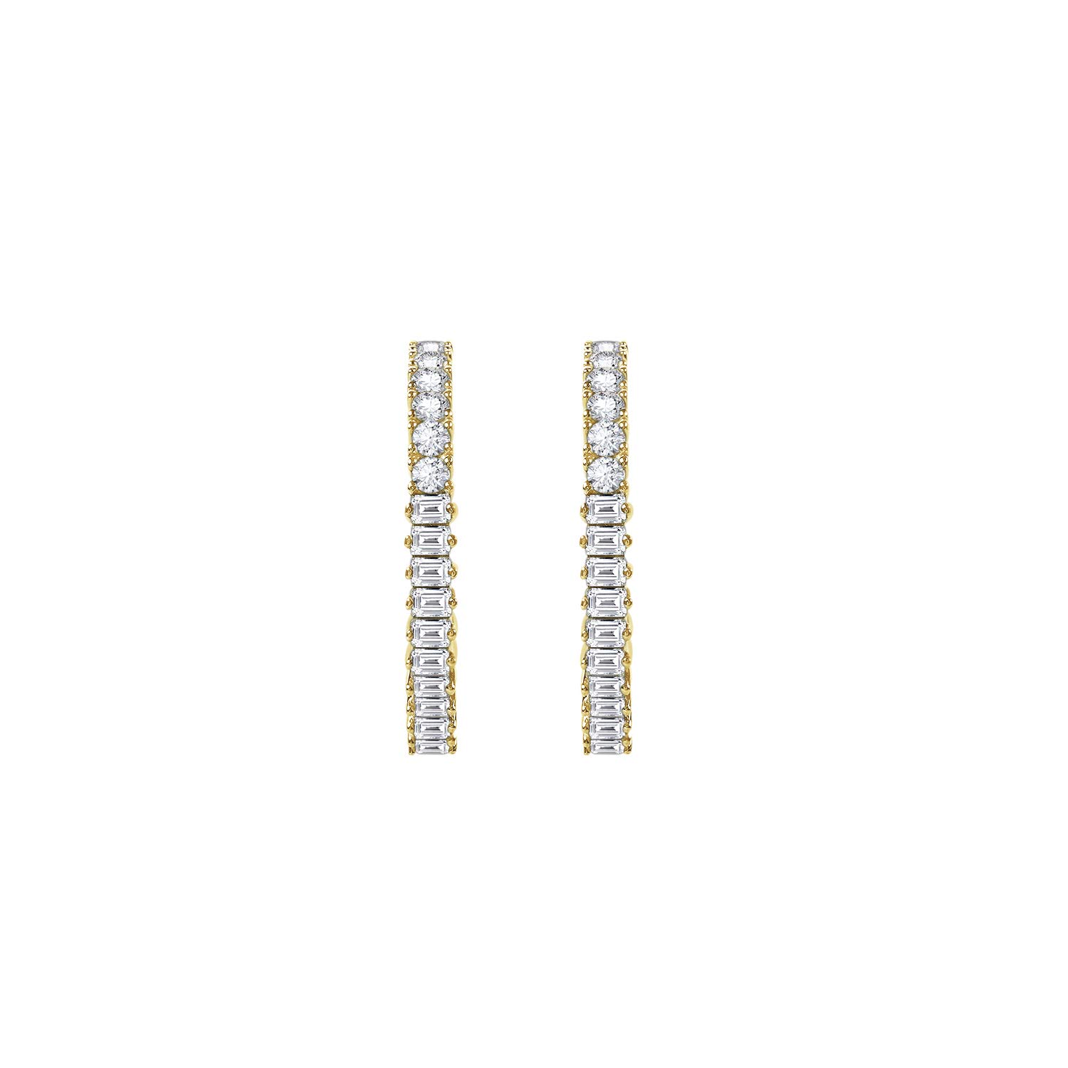 KIERA Yellow Gold Plated Sterling Silver Cubic Zirconia Mixed Stone Hoop Stud Earrings for Women - Perfect for Parties, Weddings & Everyday Elegance