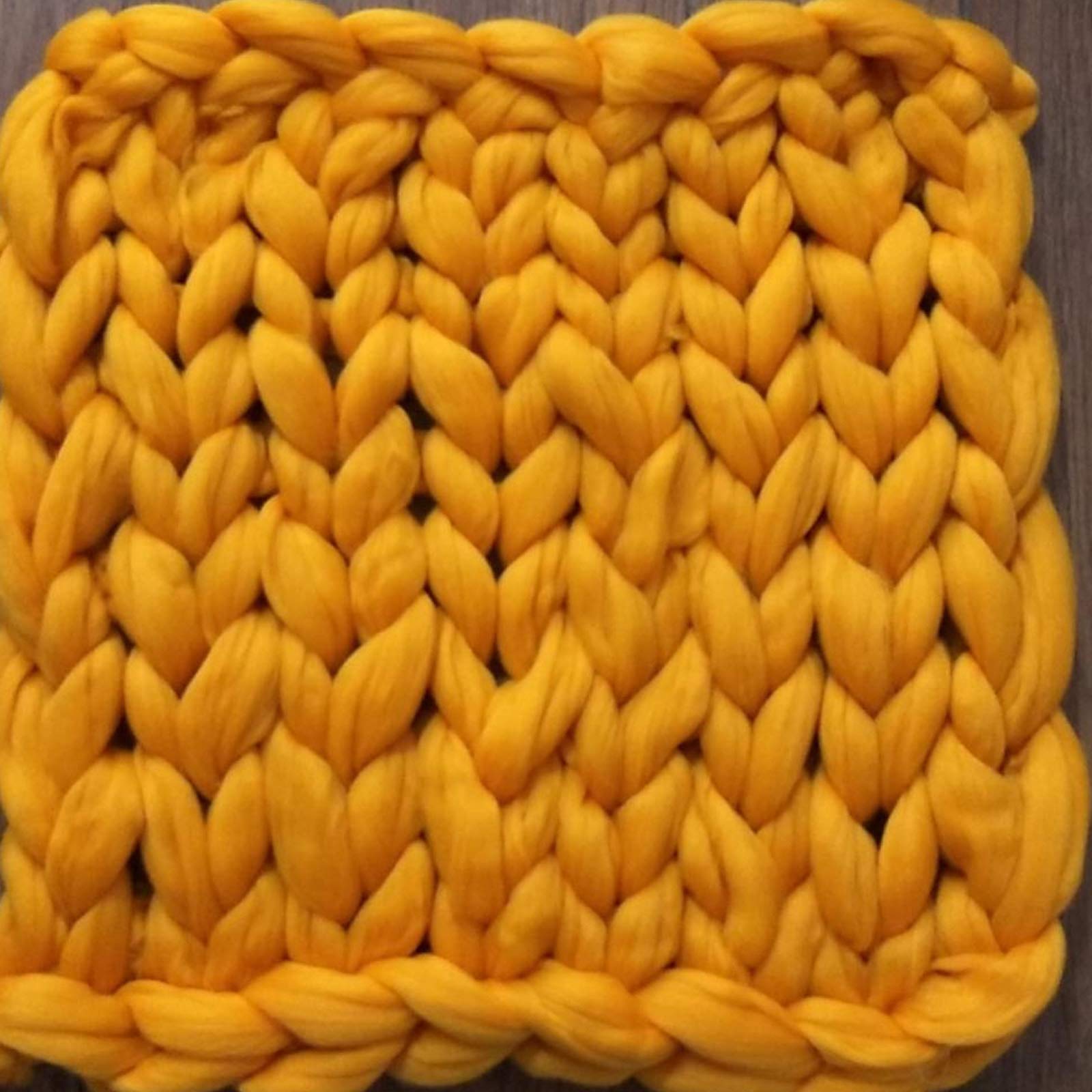 Handmade Chunky Knit Throw Blanket - 100% Premium Knitted Blanket in Gold Yellow, Ultra Soft & Cozy Home Decor for Couch, Bed, Sofa, Chair - Perfect Gift (80x80 inches) - Ideal for Living Room, Bedroom & Winter Snuggles