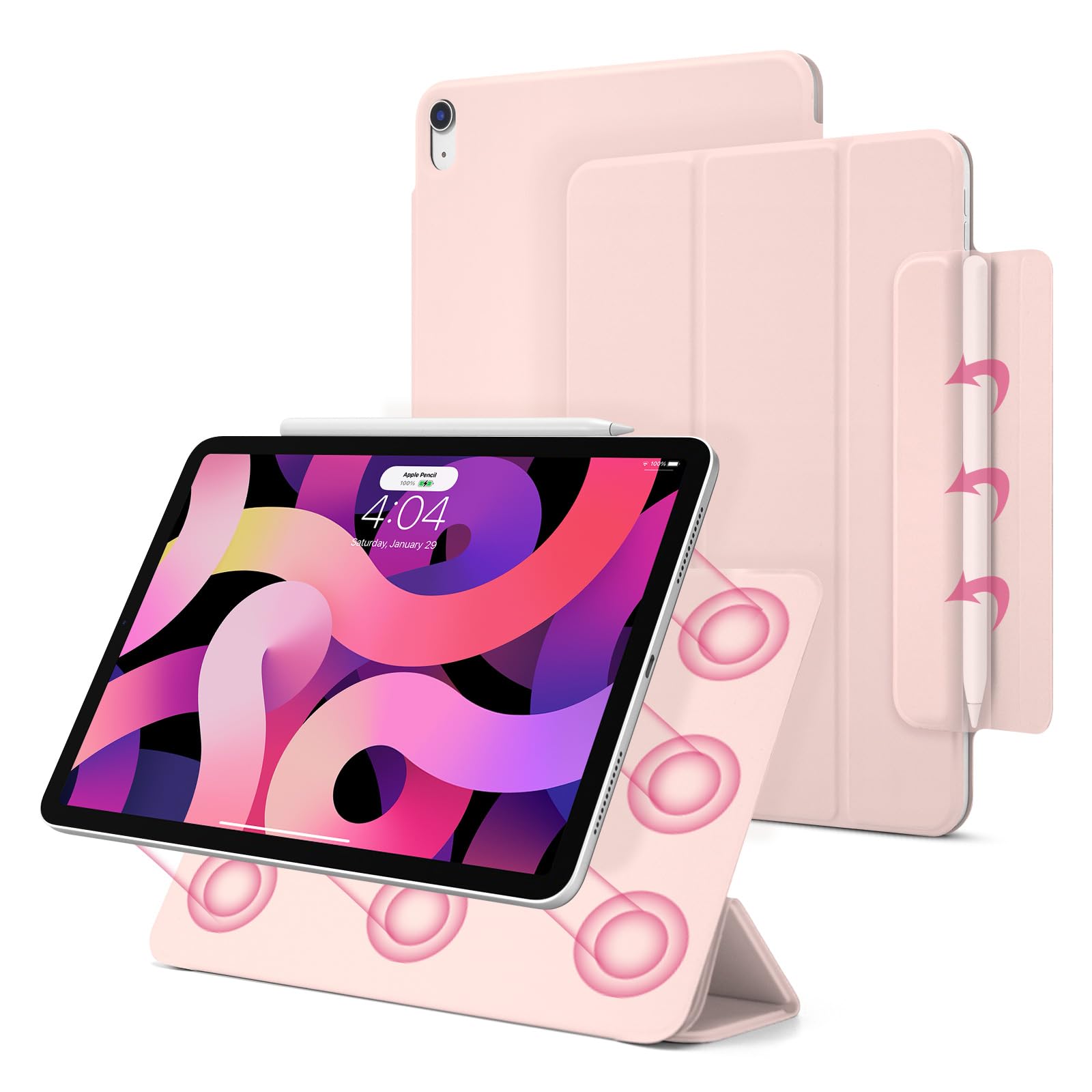 Magnetic Slim Smart Folio Case for iPad Air 7/6/5/4 (10.9 & 11 inch) - Compatible with iPad Air 5th/4th Gen 2022/2020 & M3/M2 2025/2024 Models - Auto Sleep/Wake - Pink | Perfect for Work, Study & Travel Protection