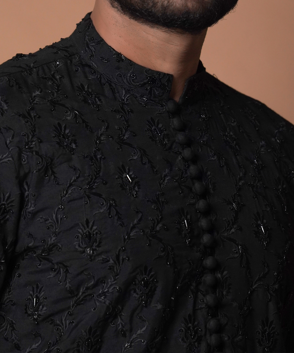 Hand Embroidered Black Paradise Kurta & Pants Set for Women - Elegant Traditional Indian Outfit for Festivals, Weddings & Special Occasions