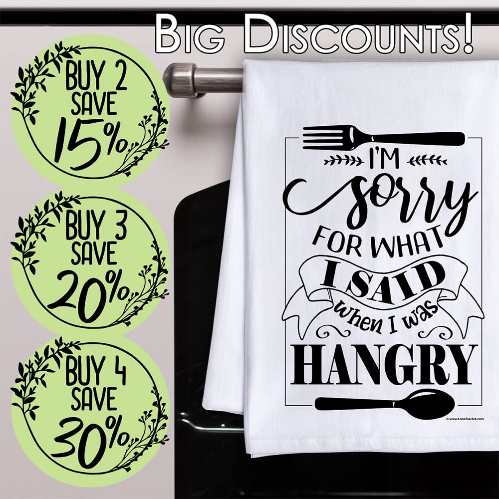 Funny Kitchen Towels with Sayings - 'I'm Sorry for What I Said When I Was Hangry' Humorous Dish Towels - Cute Housewarming Gift for Kitchen - Multi-Use Decorative Towels for Cooking, Cleaning & Gifting