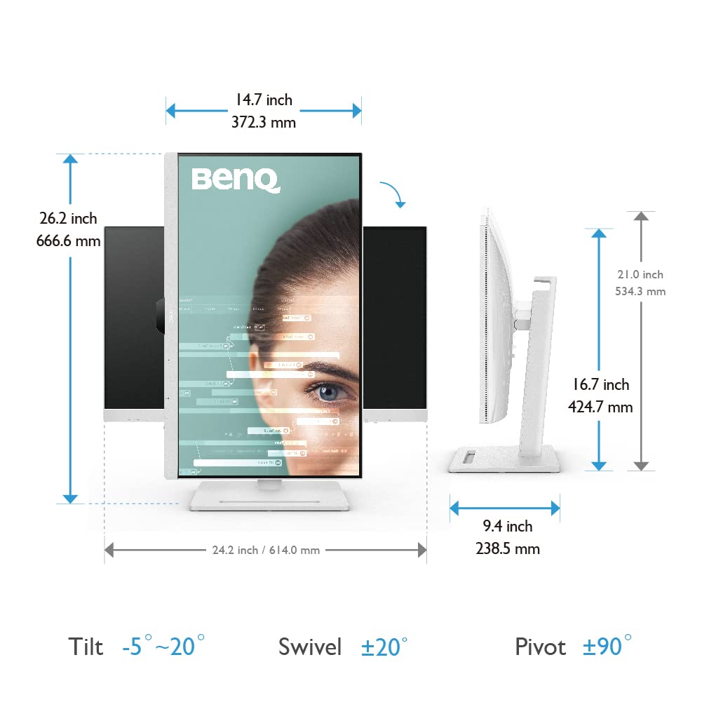 BenQ GW2485TC 24 Inch 1080p IPS Office Monitor with Eye Care Tech, Adaptive Brightness, Height & Tilt Adjustment - Built-in Speakers, Noise Cancelling Mic, Daisy Chain - DisplayPort, HDMI, USB-C - Perfect for Home Office, Coding, and Video Conferencing