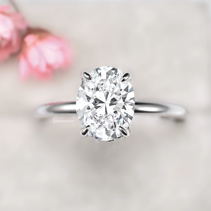 Solitaire Moissanite Engagement Ring for Women - 14K White Gold with Hidden Accents | Sparkling Wedding Band, Anniversary Gift & Proposal Jewelry