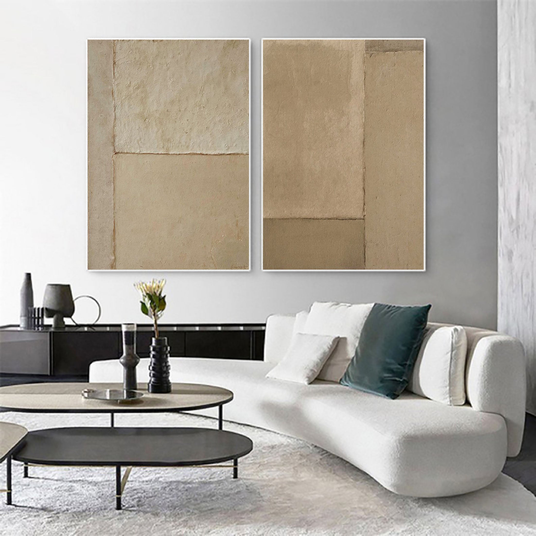 Abstract Tranquility Set of 2 Wall Art Paintings - Modern Minimalist Canvas Prints for Living Room, Bedroom & Office Decor - #WS094