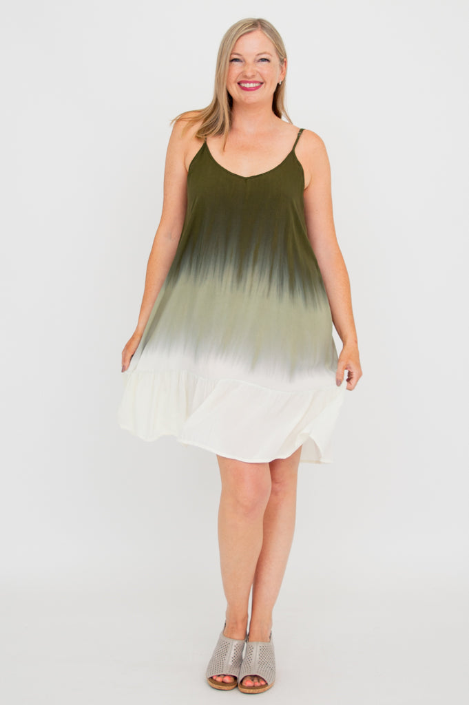 Ettie Dress - Green Dip Dye Midi Dress for Women | Boho Chic Summer Dress for Beach, Wedding & Casual Outings